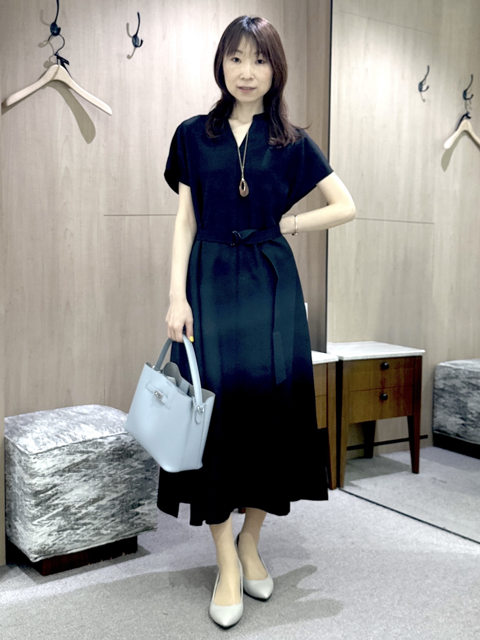 Miwaさんの「UNTITLED｜【UV/接触冷感/遮熱/通気性】スラブバンドカラーワンピース」を使ったコーディネート