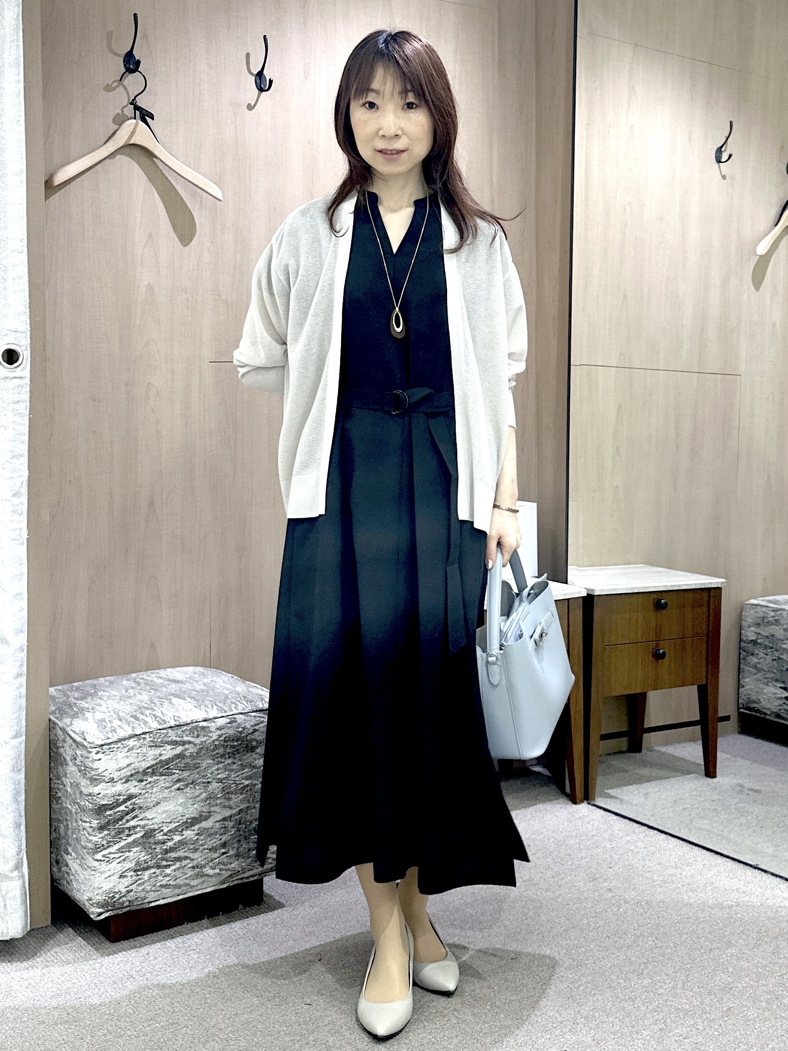 Miwaさんの「UNTITLED｜【UV/接触冷感/遮熱/通気性】スラブバンドカラーワンピース」を使ったコーディネート
