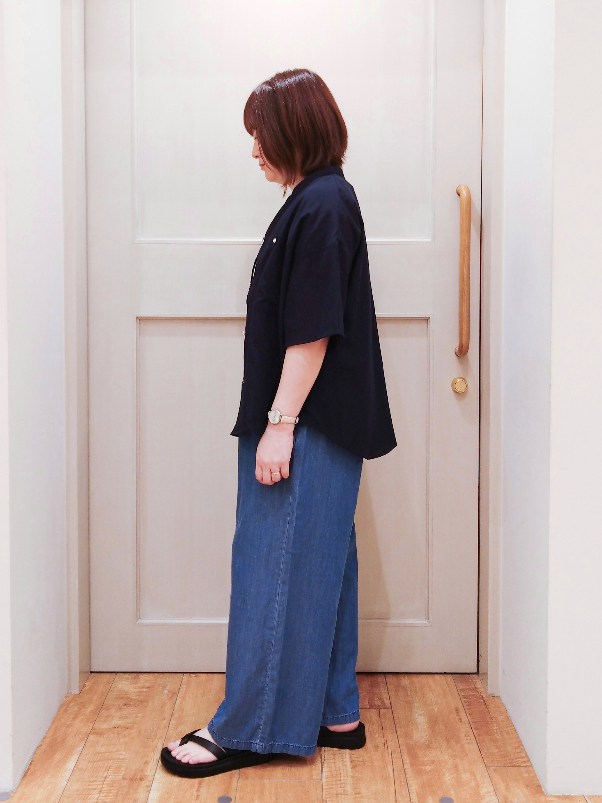 みーさんの「SHOO･LA･RUE｜【洗濯機可/S-LL】大人の抜け感 ゆるっと5分袖シャツ」を使ったコーディネート
