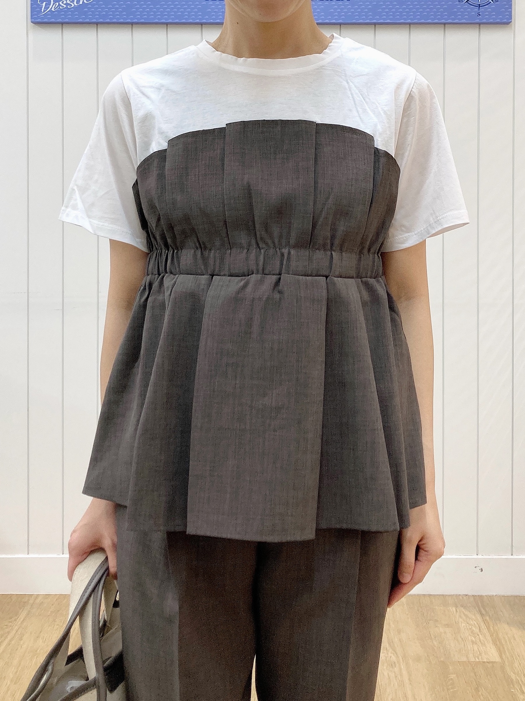 yoshiさんの「Dessin｜【セットアップ可/UVカット/洗える】ビスチェドッキングTシャツ」を使ったコーディネート