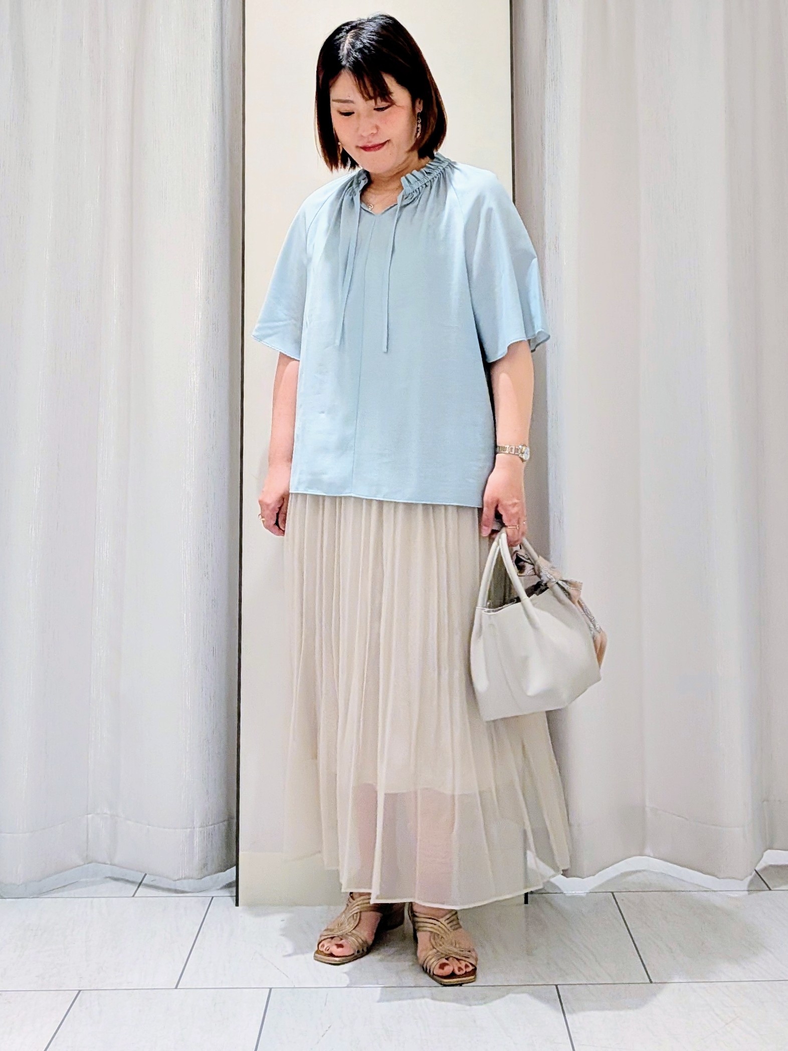 Onumaさんの「UNTITLED｜【シアー/首元フリル】シルキーシフォンブラウス」を使ったコーディネート