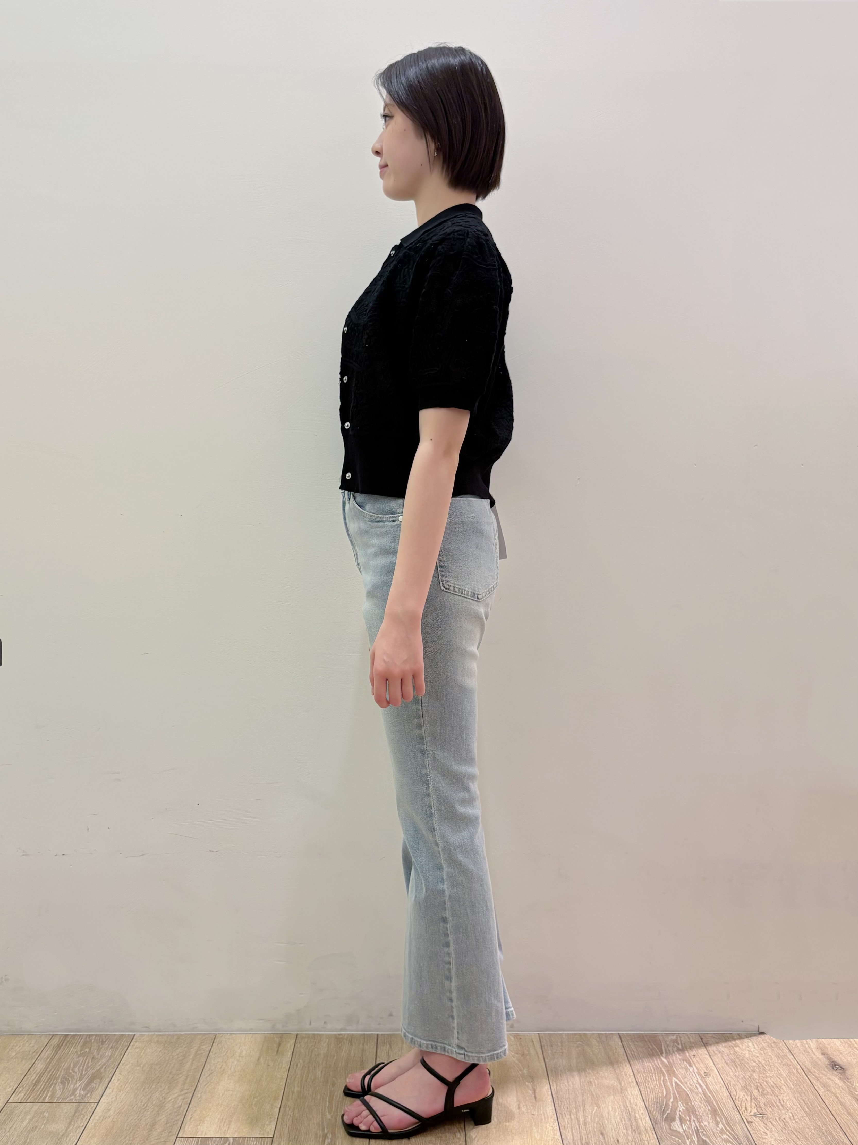 RINさんの「OPAQUE.CLIP｜立体レースポロニットカーディガン【洗濯機OK】」を使ったコーディネート