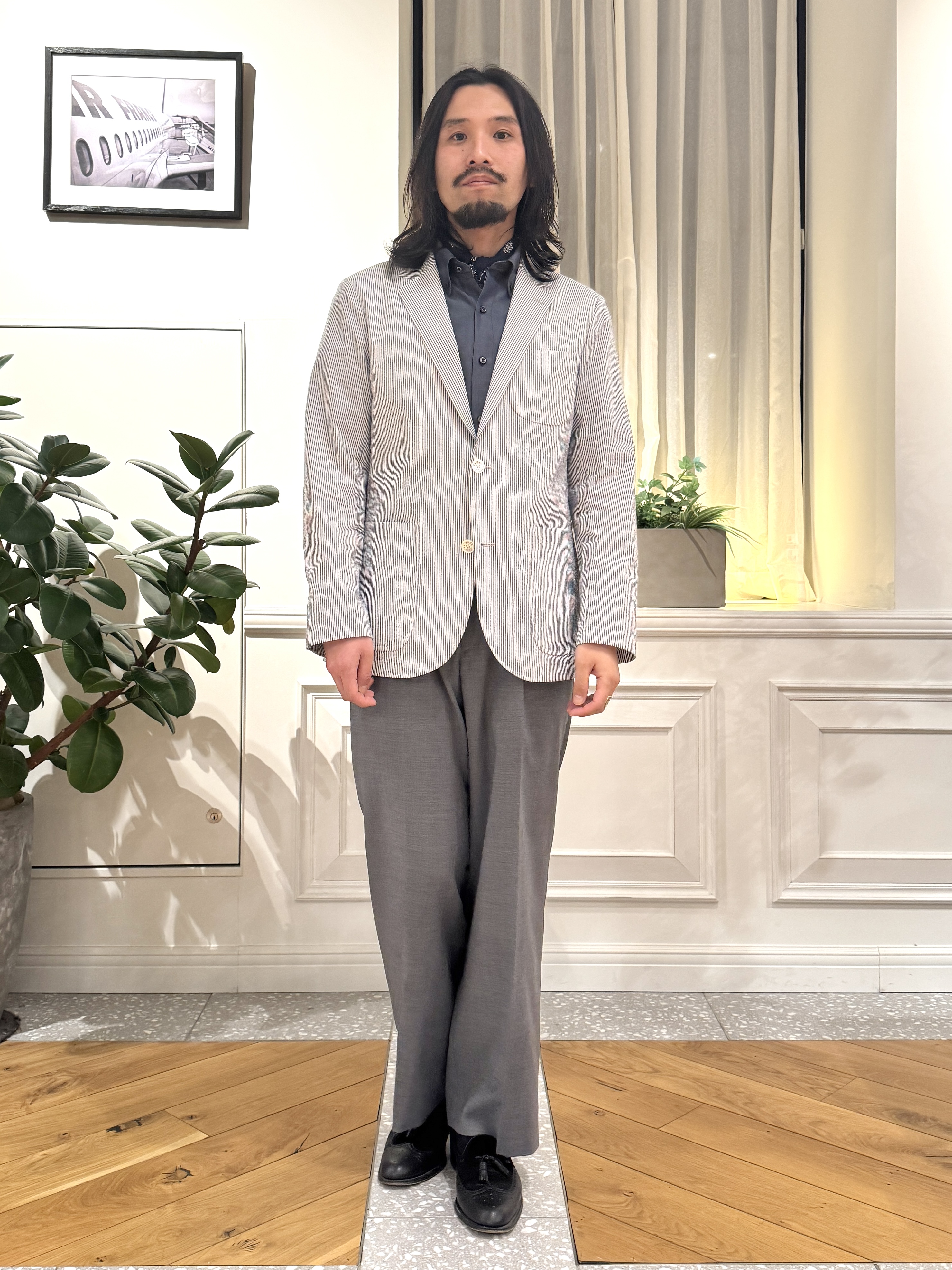 kawarataniさんの「DRESSTERIOR｜◆【吸湿速乾/セットアップ可/ウォッシャブル】COOLMAX シアサッカー サマージャケット」を使ったコーディネート