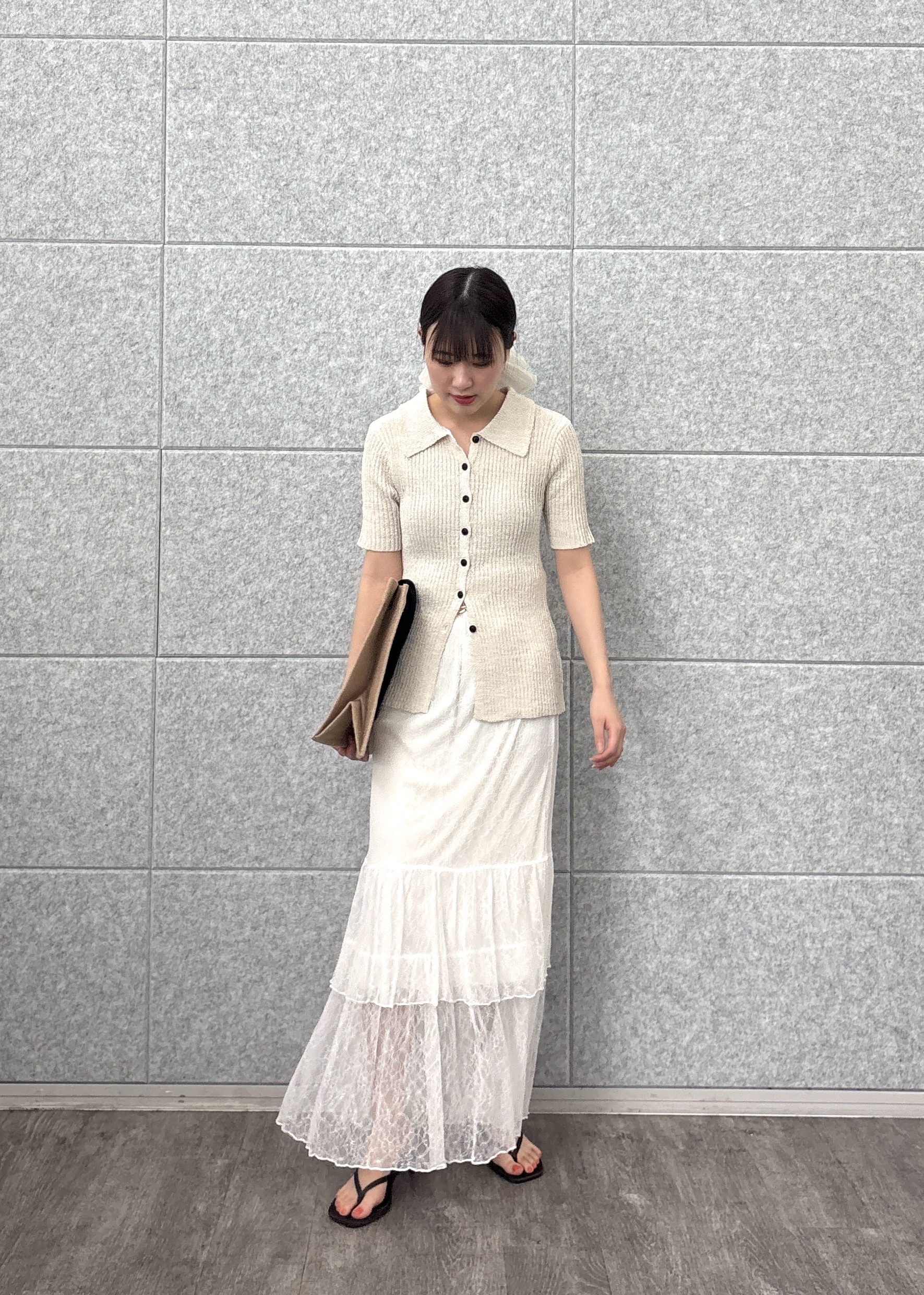 Renoさんの「INDIVI｜ハーフスリーブポロニットカーデ」を使ったコーディネート