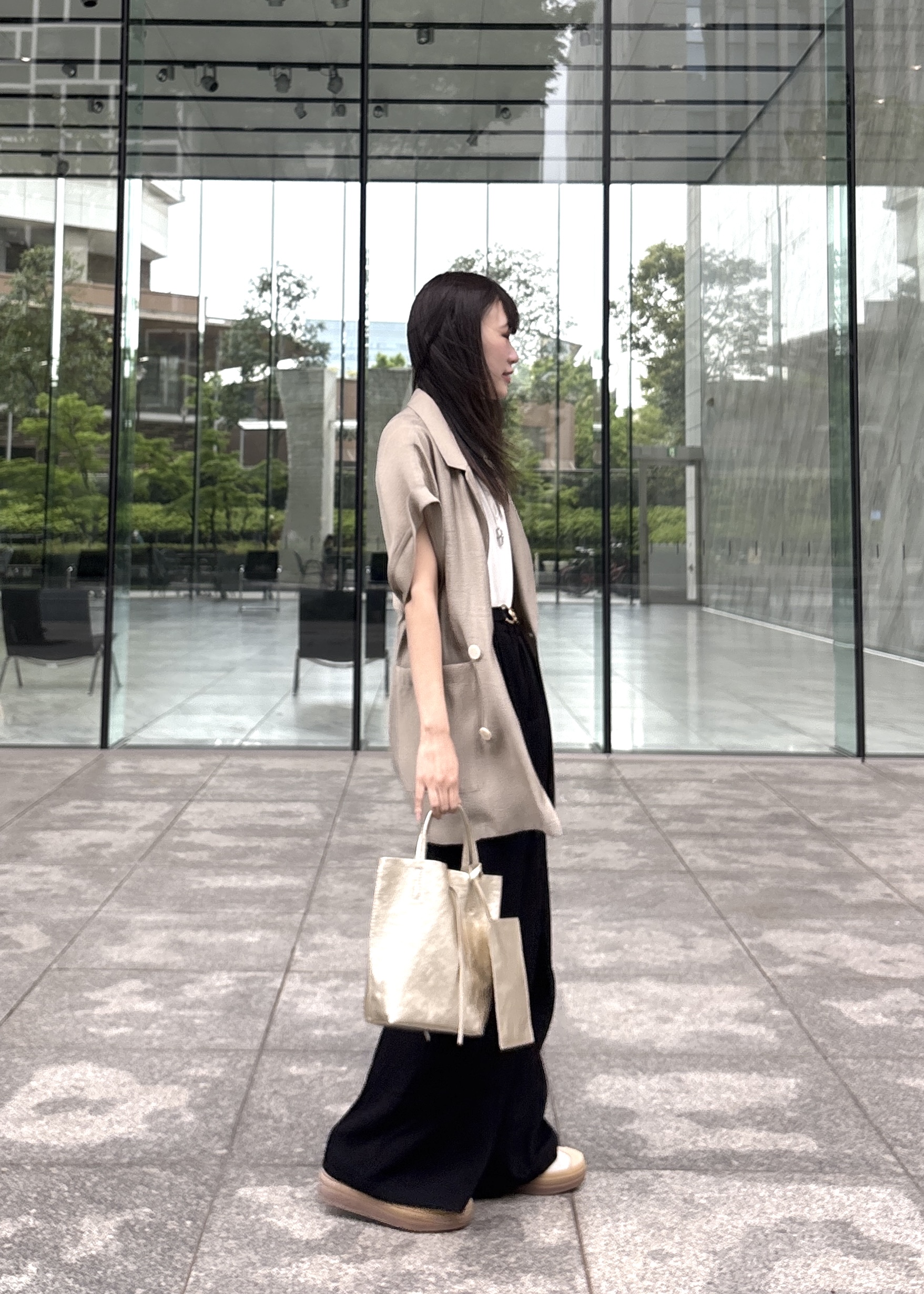 Renoさんの「INDIVI｜ワッシャーシアー半袖ダブルジャケット」を使ったコーディネート