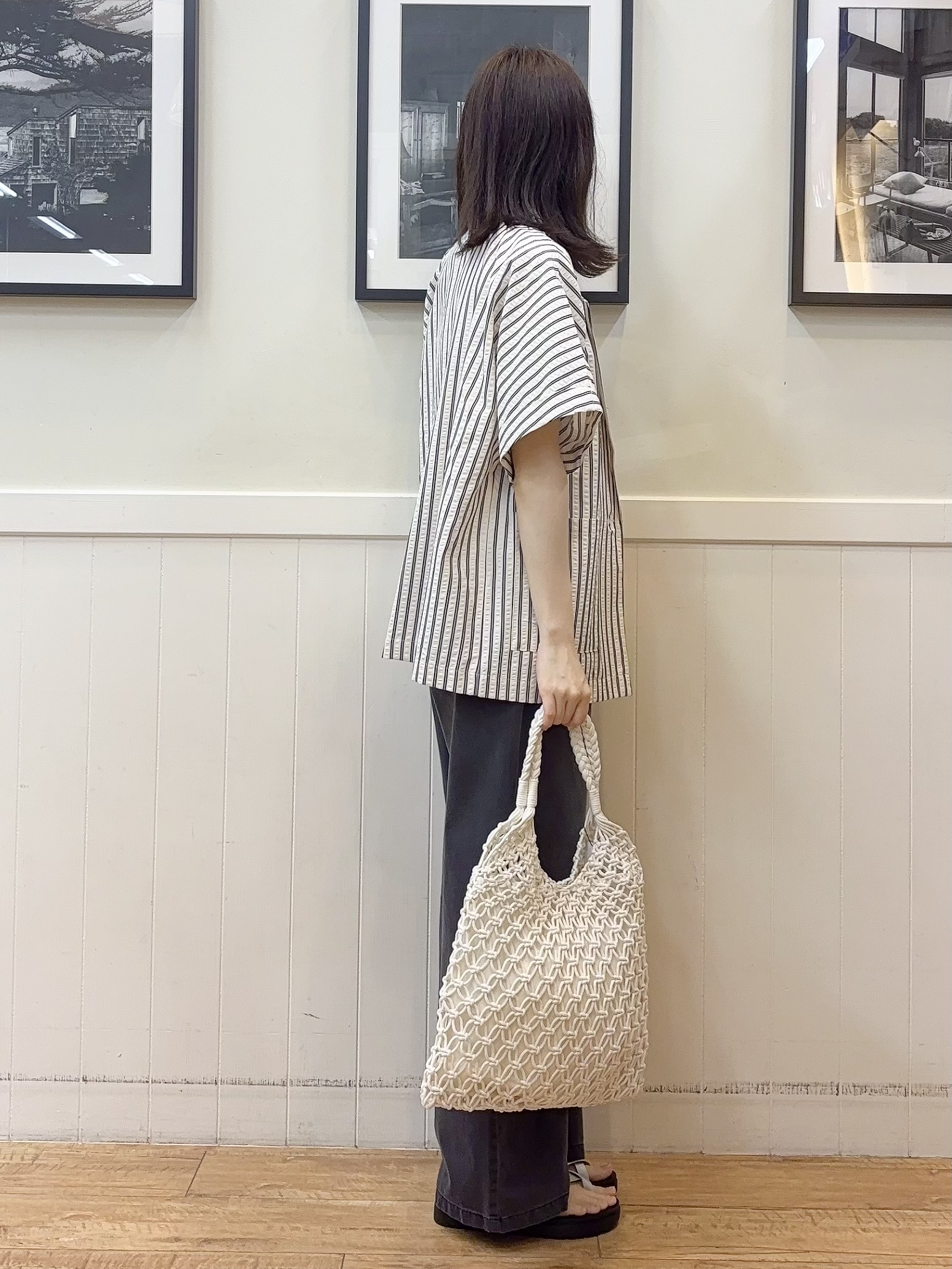 えぬさんの「SHOO･LA･RUE｜【S-LL/吸水速乾/セットアップ可】羽織るだけで主役になる サッカーストライプシャツジャケット」を使ったコーディネート