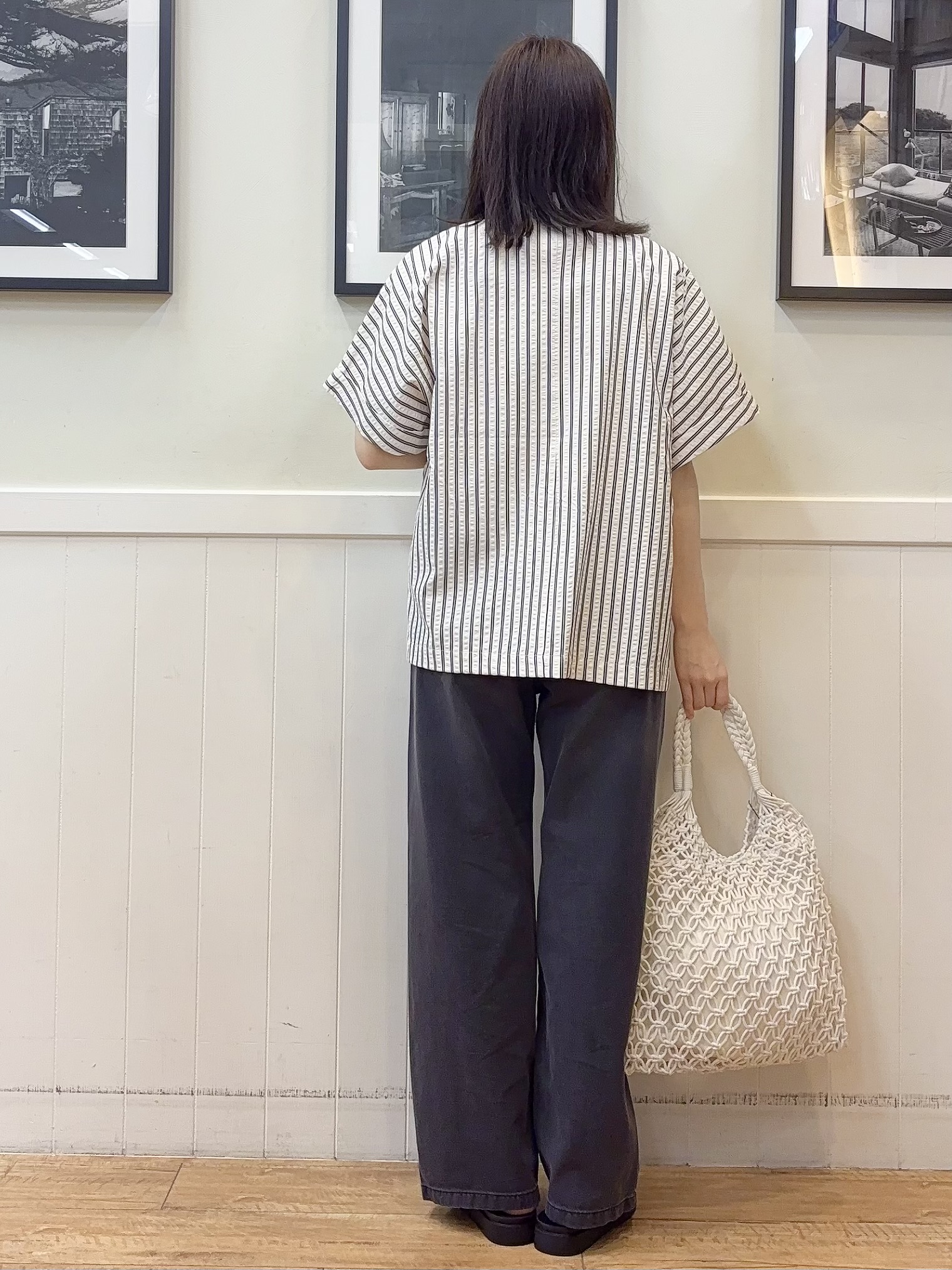 えぬさんの「SHOO･LA･RUE｜【S-LL/吸水速乾/セットアップ可】羽織るだけで主役になる サッカーストライプシャツジャケット」を使ったコーディネート