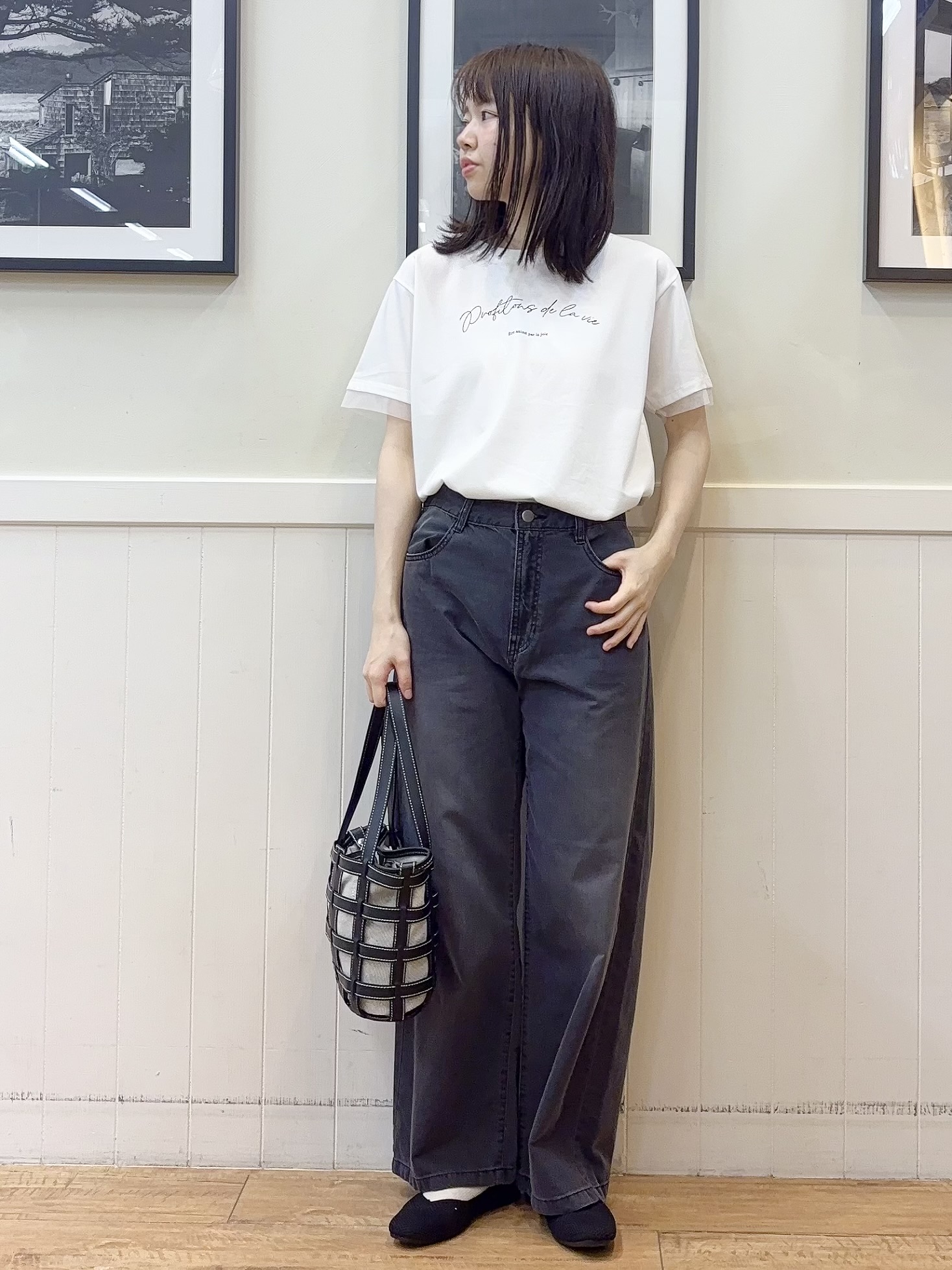 えぬさんの「SHOO･LA･RUE｜【ひんやり/S-LL/洗濯機可】色・柄選べる お袖チュールレイヤード プリントアソートTシャツ」を使ったコーディネート