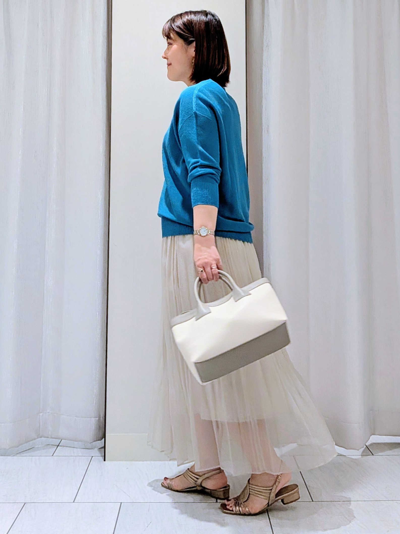 Onumaさんの「UNTITLED｜◆【ウエストゴム/洗える】エアリーシアープリーツスカート」を使ったコーディネート