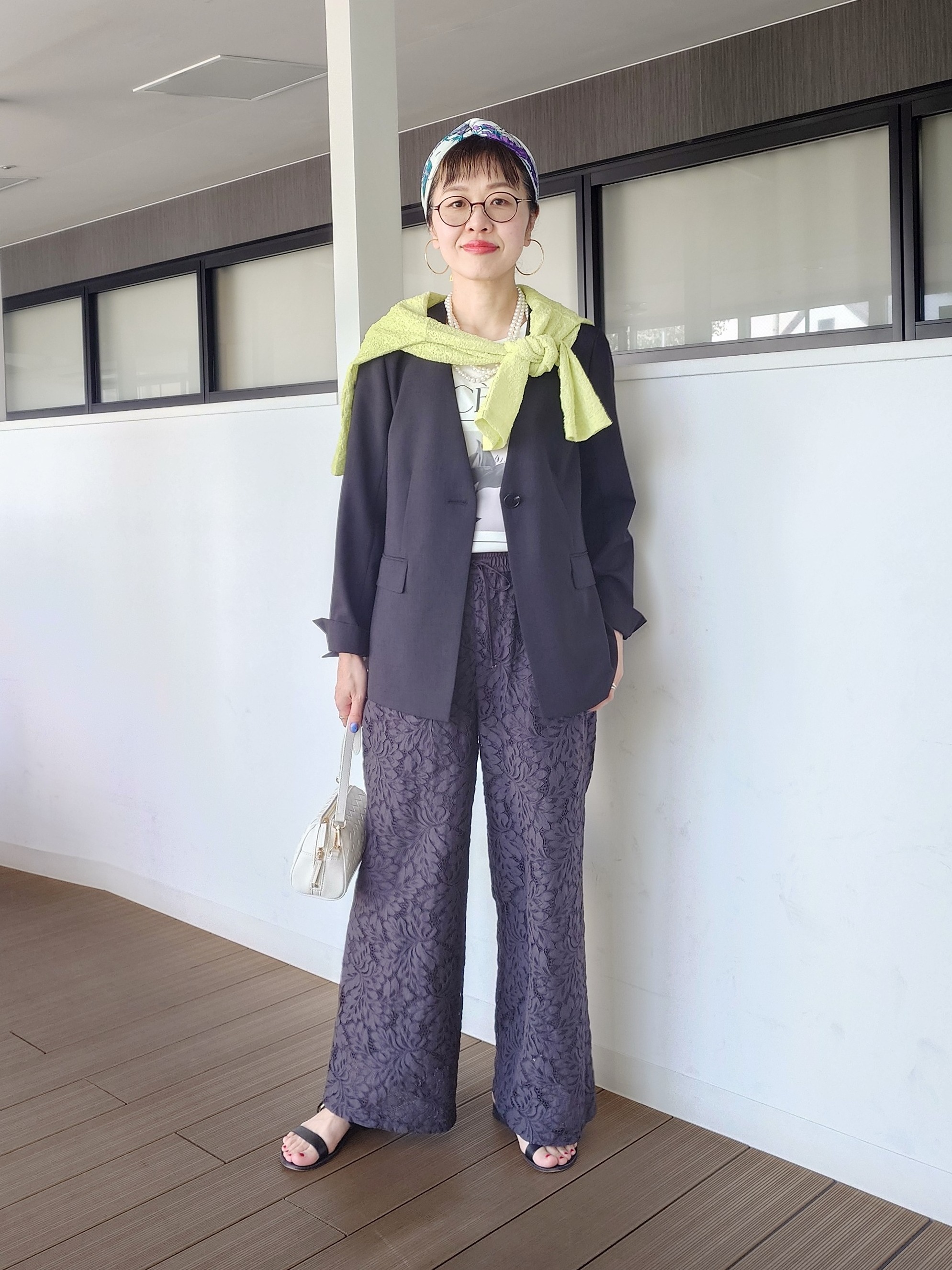 MUTSUKOさんの「UNTITLED｜◆【さらりと快適/セットアップ可/UV/接触冷感】スラブカラーレスジャケット」を使ったコーディネート