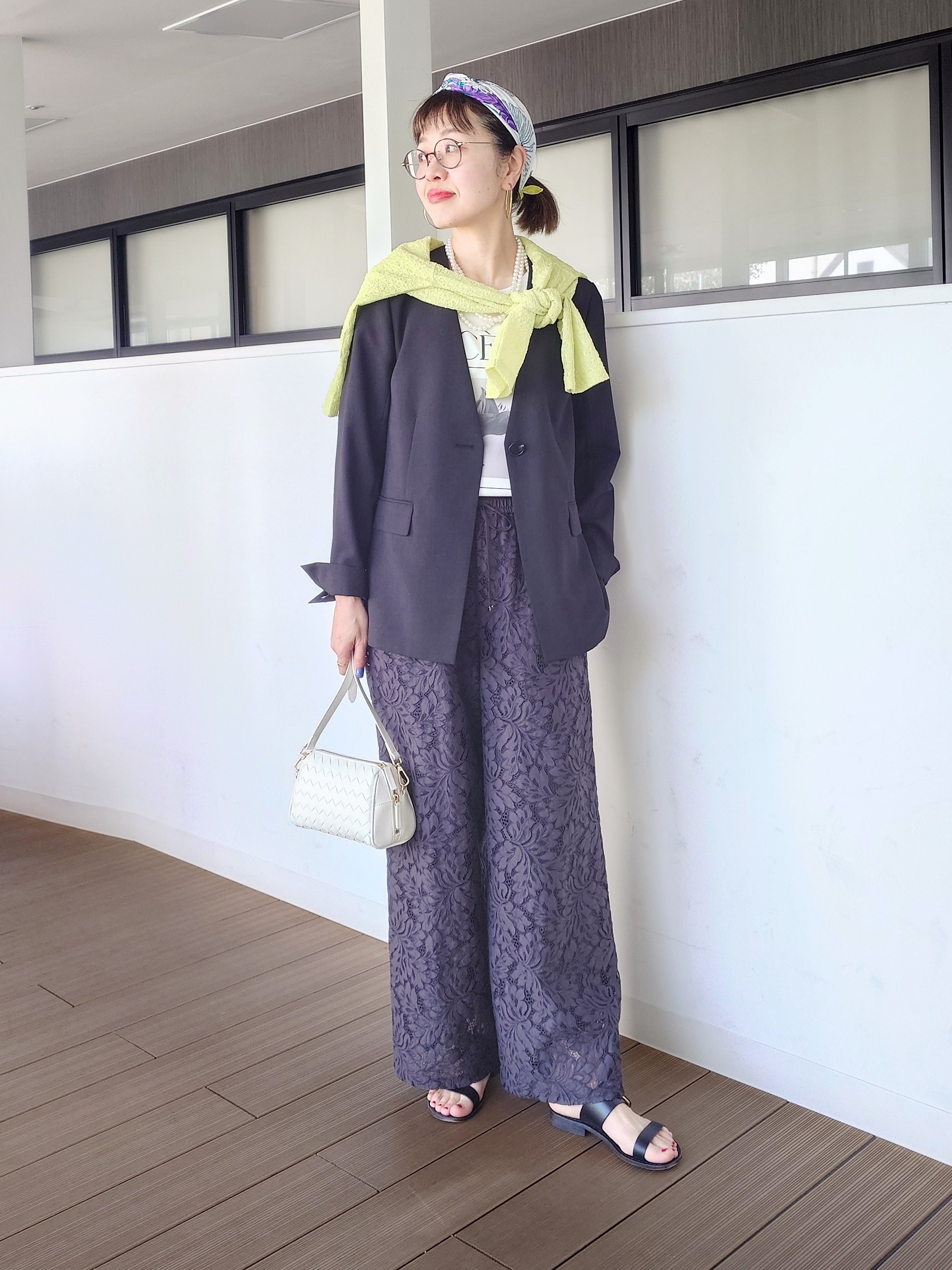 MUTSUKOさんの「UNTITLED｜◆【さらりと快適/セットアップ可/UV/接触冷感】スラブカラーレスジャケット」を使ったコーディネート