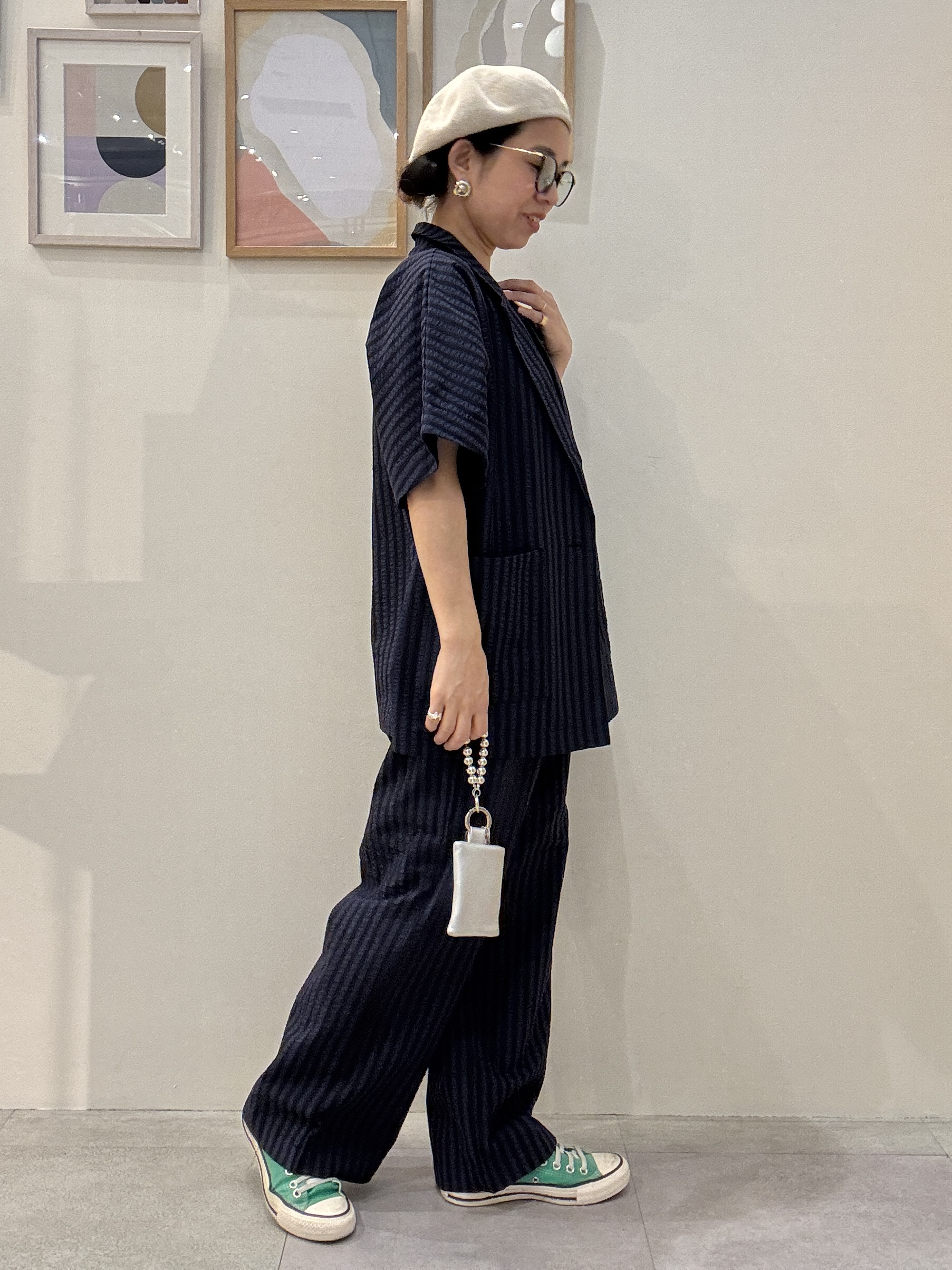 たけぴさんの「SHOO･LA･RUE｜【S-LL/吸水速乾/セットアップ可】羽織るだけで主役になる サッカーストライプシャツジャケット」を使ったコーディネート