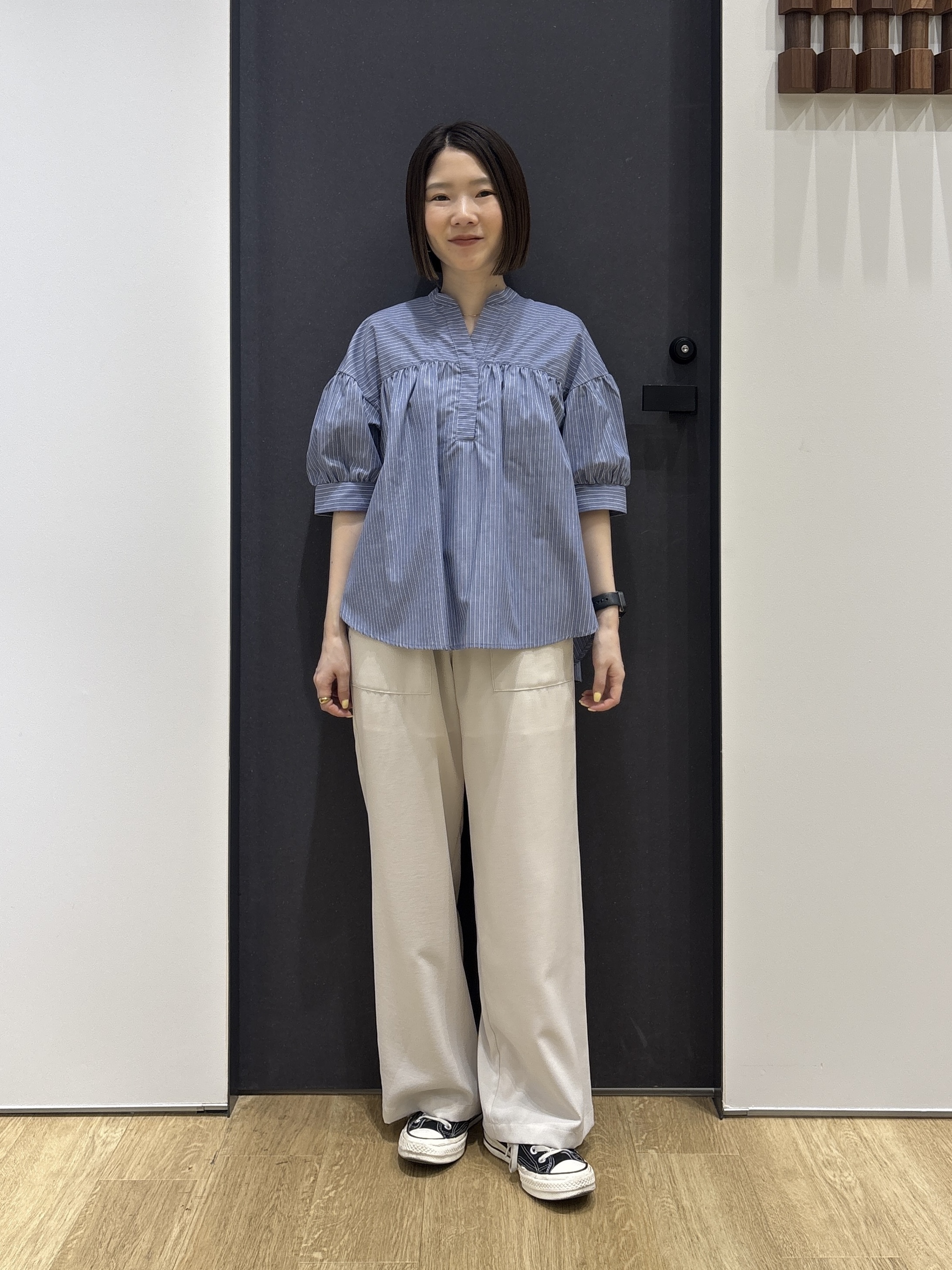 risaさんの「Dessin｜【洗える】ストライプスキッパーシャツ」を使ったコーディネート