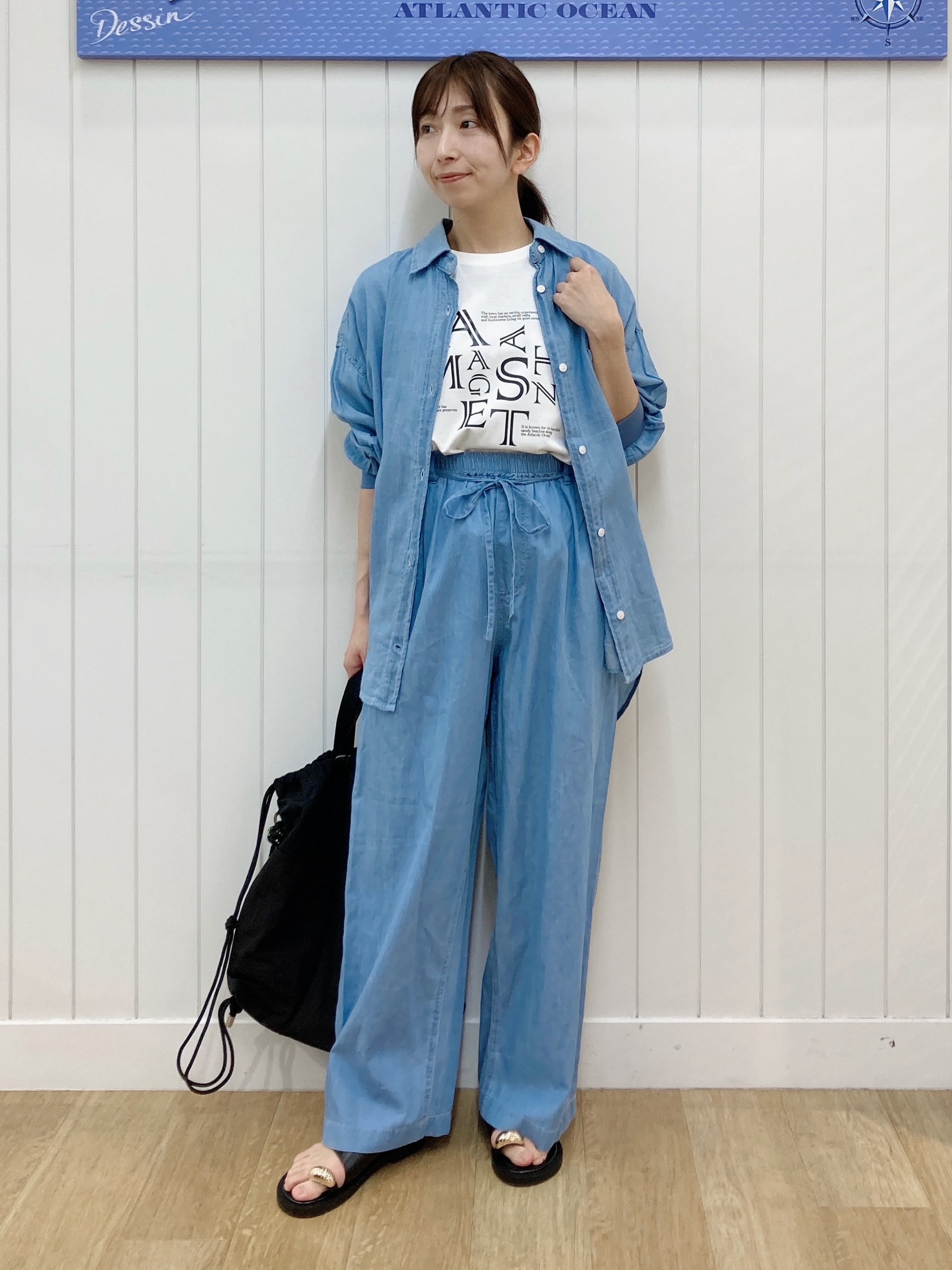 yoshiさんの「Dessin｜【洗える】美光沢カットソーロゴTシャツ」を使ったコーディネート