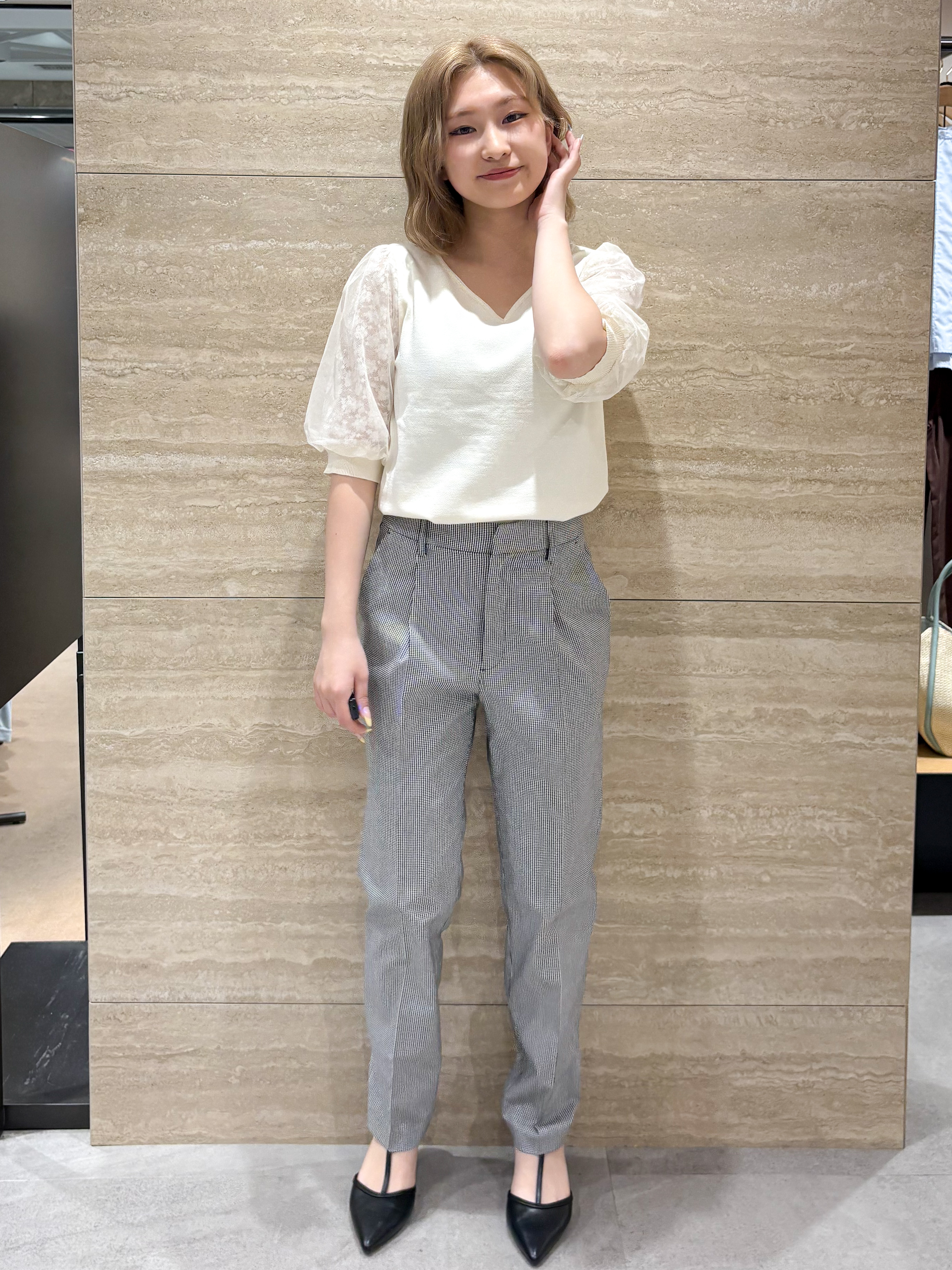 ふうかさんの「index｜【UVケア】レーススリーブハートネックニット《洗濯機OK／抗ピル／XS～LL》」を使ったコーディネート