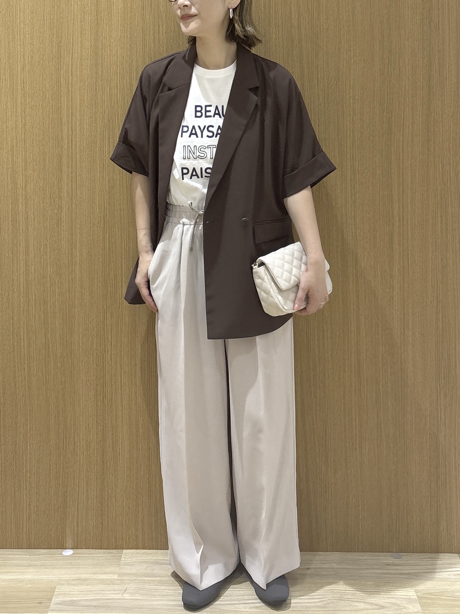たけねぇさんの「OPAQUE.CLIP｜【接触冷感／吸水速乾／防シワ】リネンライクテーラードジャケット《洗濯機OK》」を使ったコーディネート