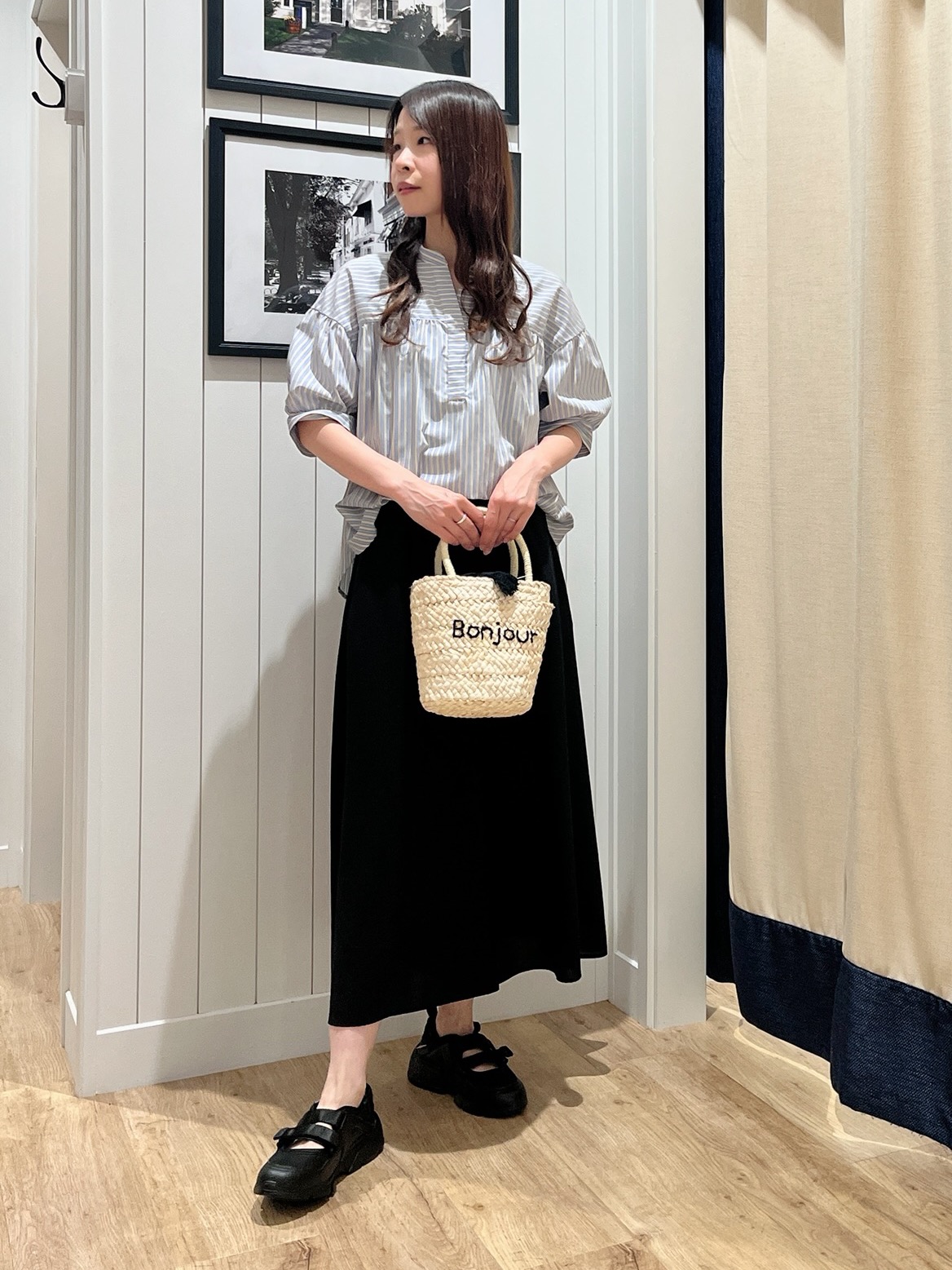 mihoさんの「Dessin｜【洗える】ストライプスキッパーシャツ」を使ったコーディネート