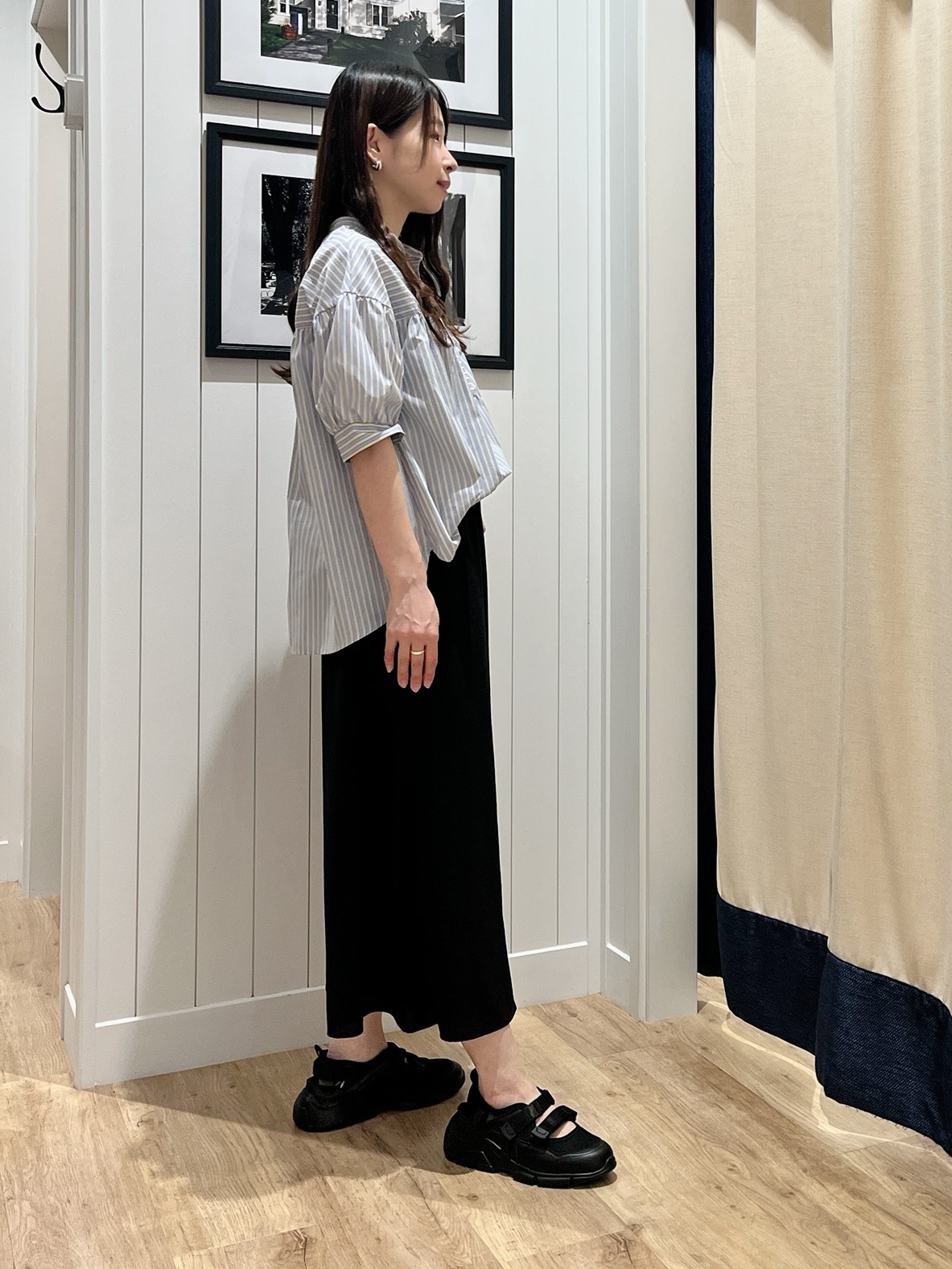 mihoさんの「Dessin｜【洗える】ストライプスキッパーシャツ」を使ったコーディネート