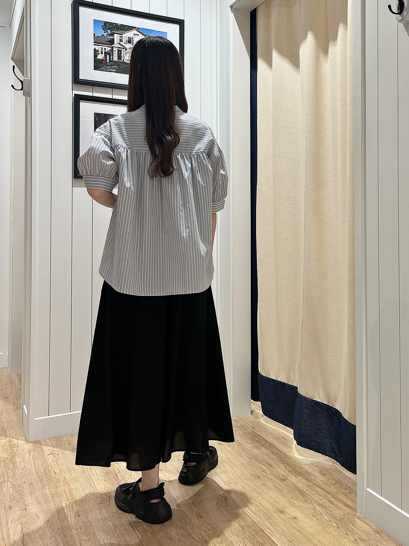 mihoさんの「Dessin｜【洗える】ストライプスキッパーシャツ」を使ったコーディネート