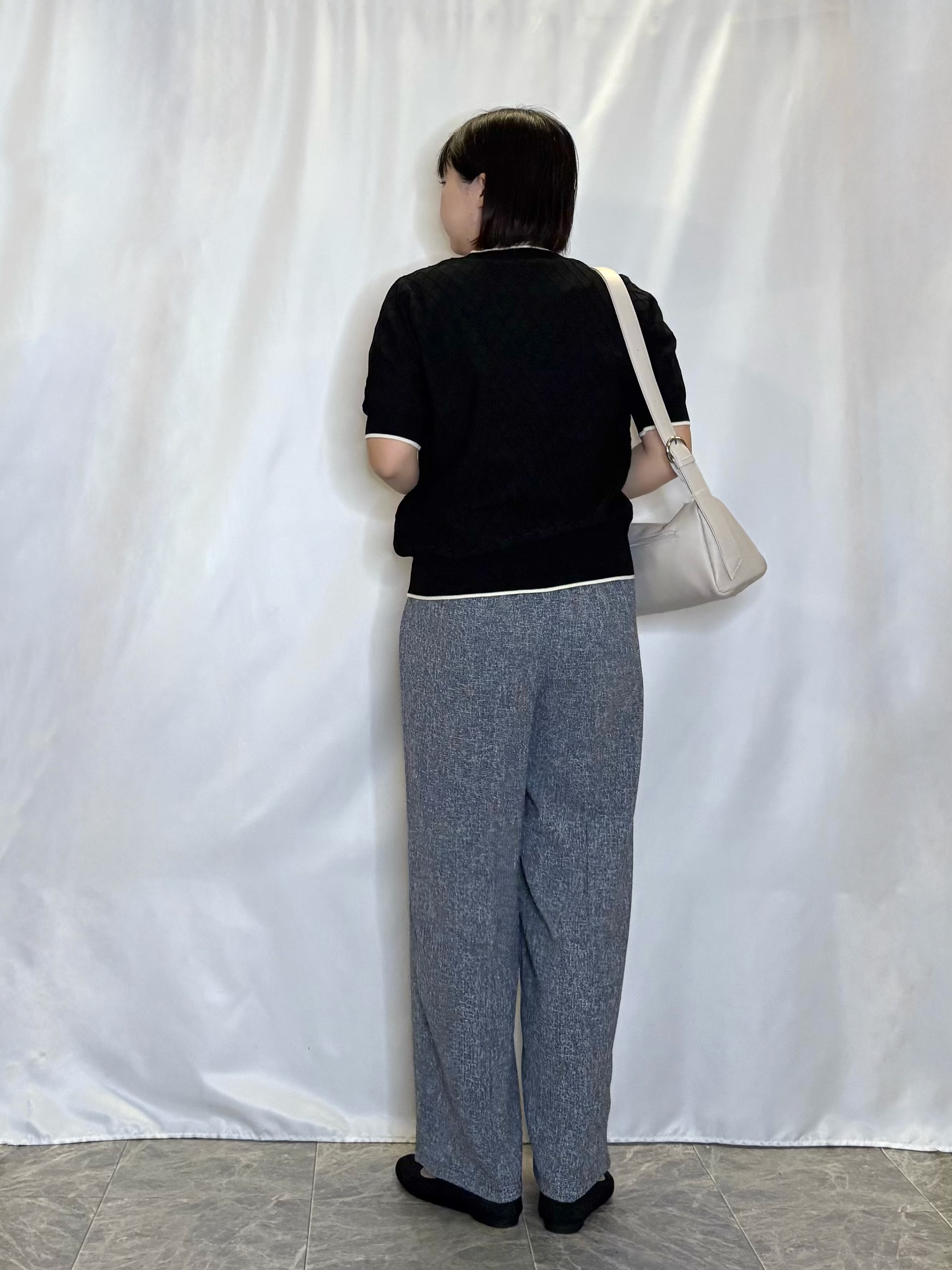 ネリさんの「SHOO･LA･RUE｜【洗濯機可/S-LL】大人上品なダイヤ編み柄 配色半袖ニット」を使ったコーディネート