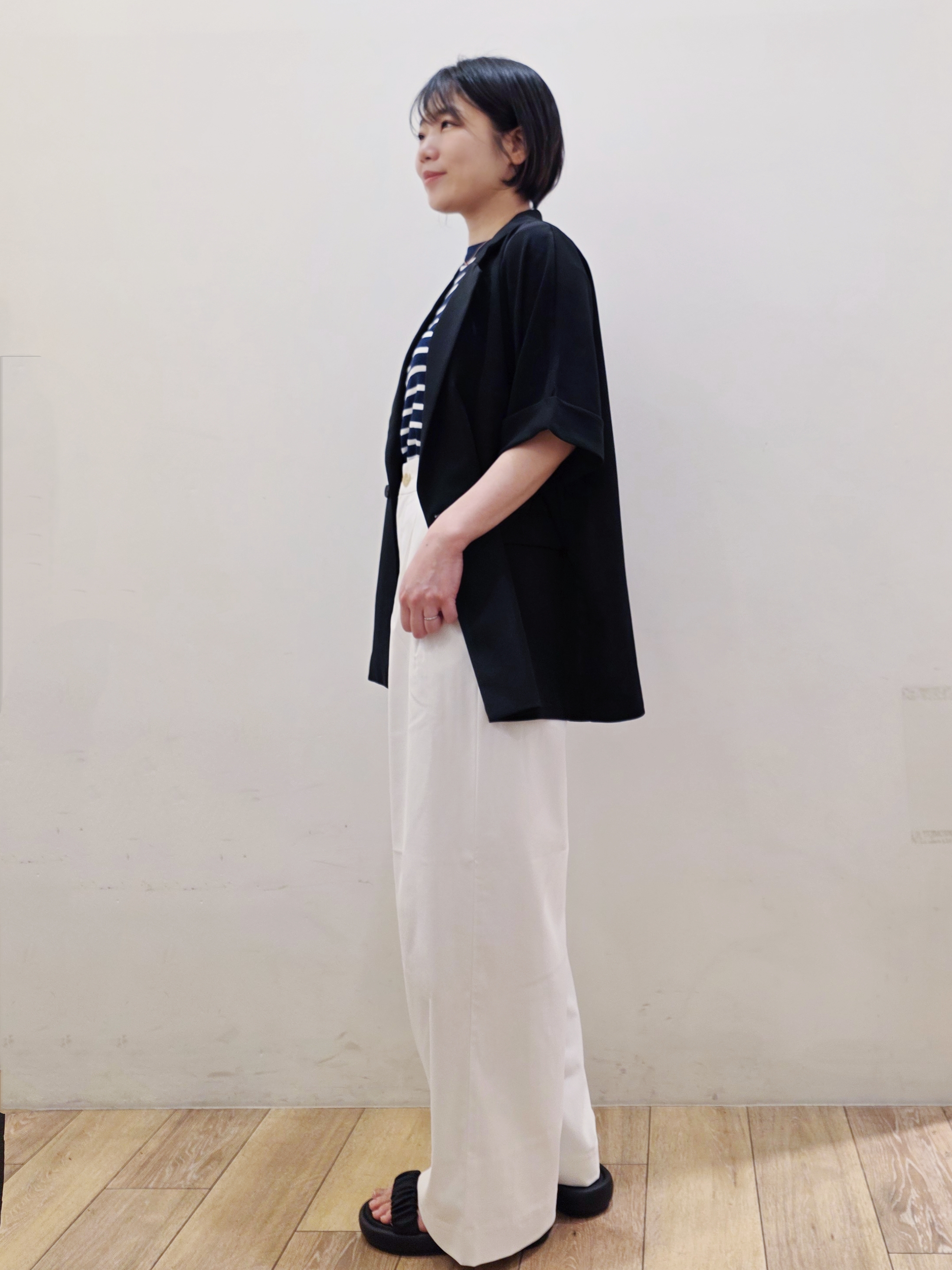 yuyuさんの「OPAQUE.CLIP｜【接触冷感／吸水速乾／防シワ】リネンライクテーラードジャケット《洗濯機OK》」を使ったコーディネート