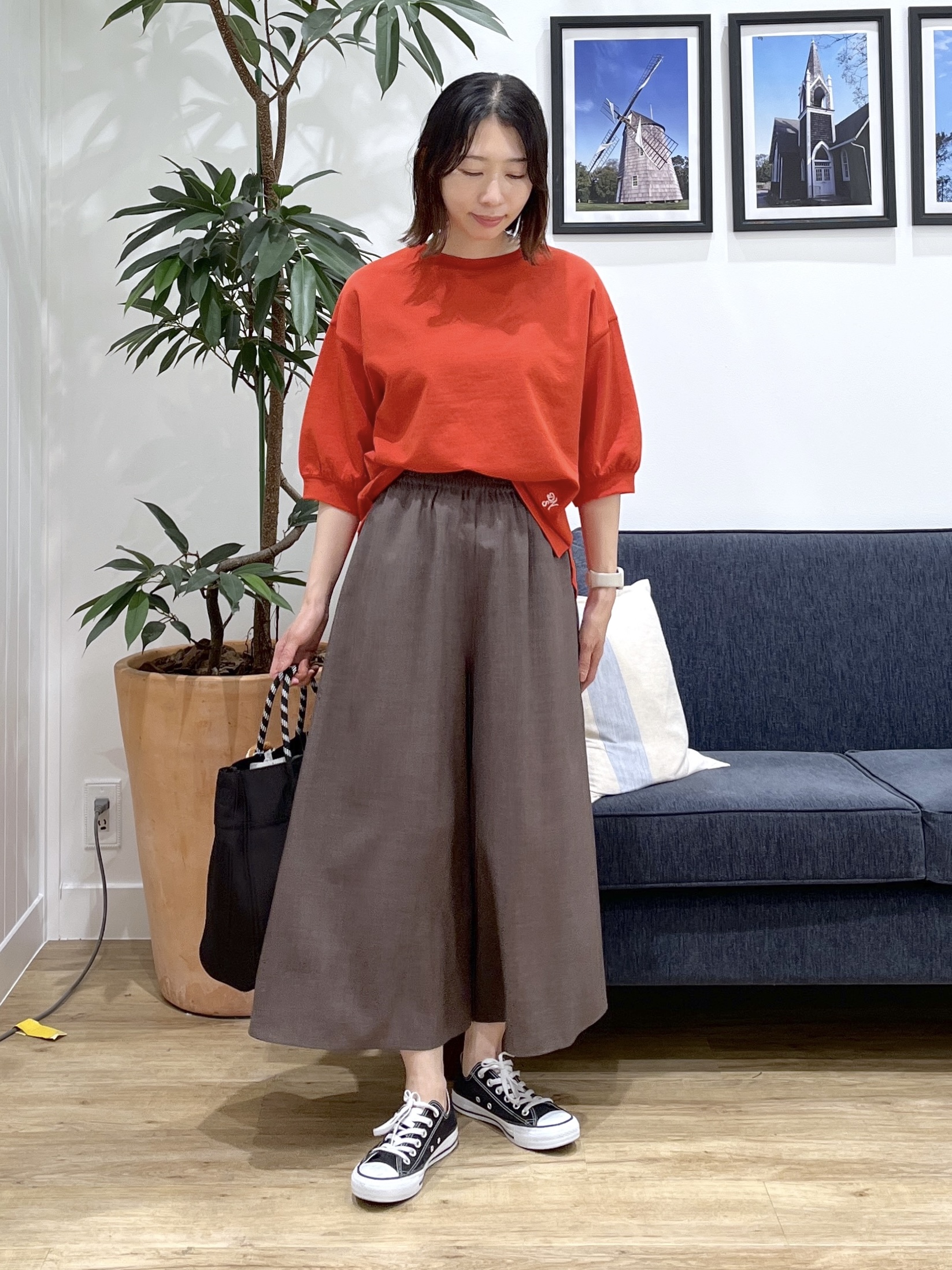 canaさんの「Dessin｜【360度可愛い】バックヘンリーカットソー5分袖」を使ったコーディネート