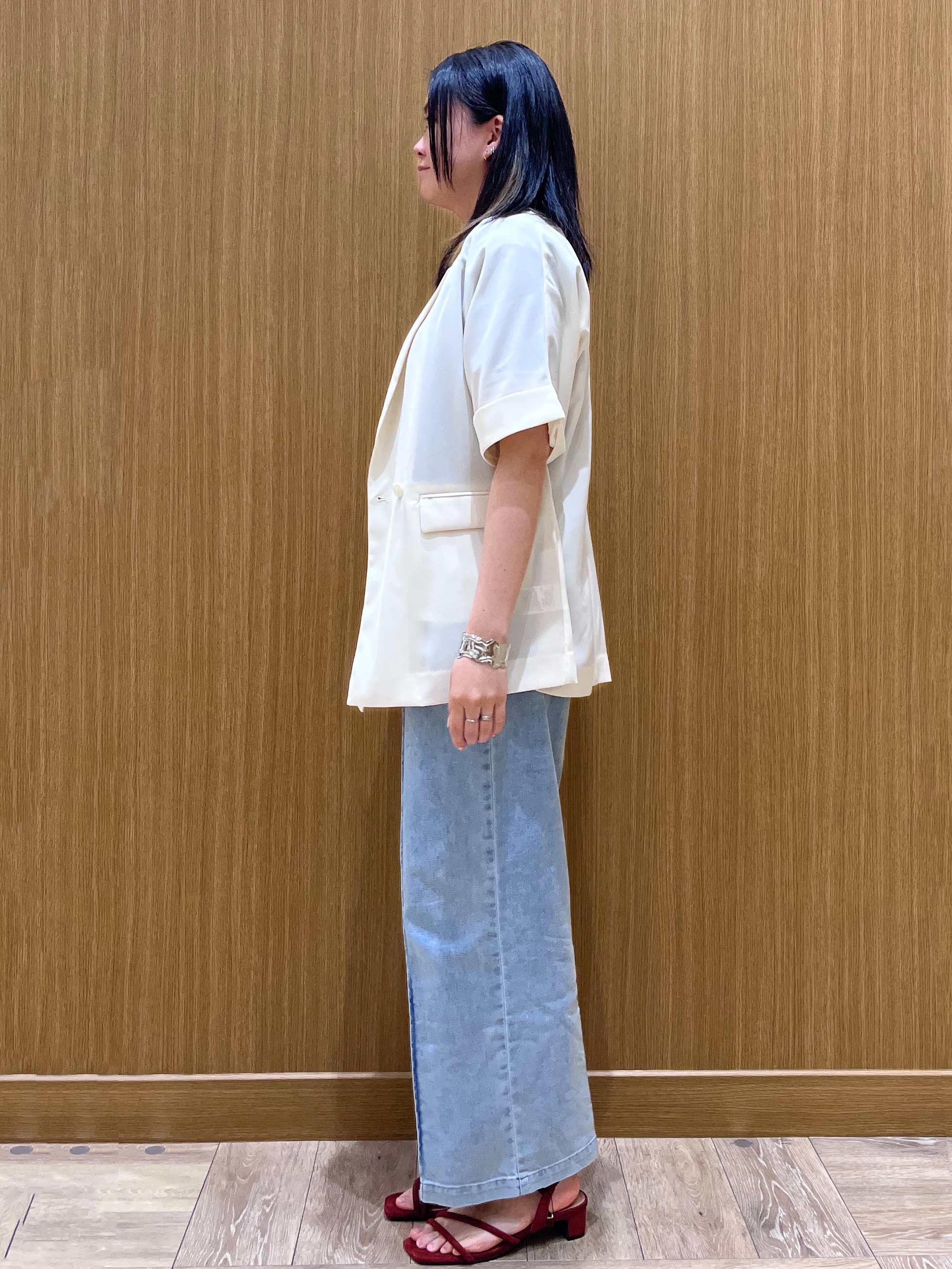 aさんの「OPAQUE.CLIP｜【接触冷感／吸水速乾／防シワ】リネンライクテーラードジャケット《洗濯機OK》」を使ったコーディネート