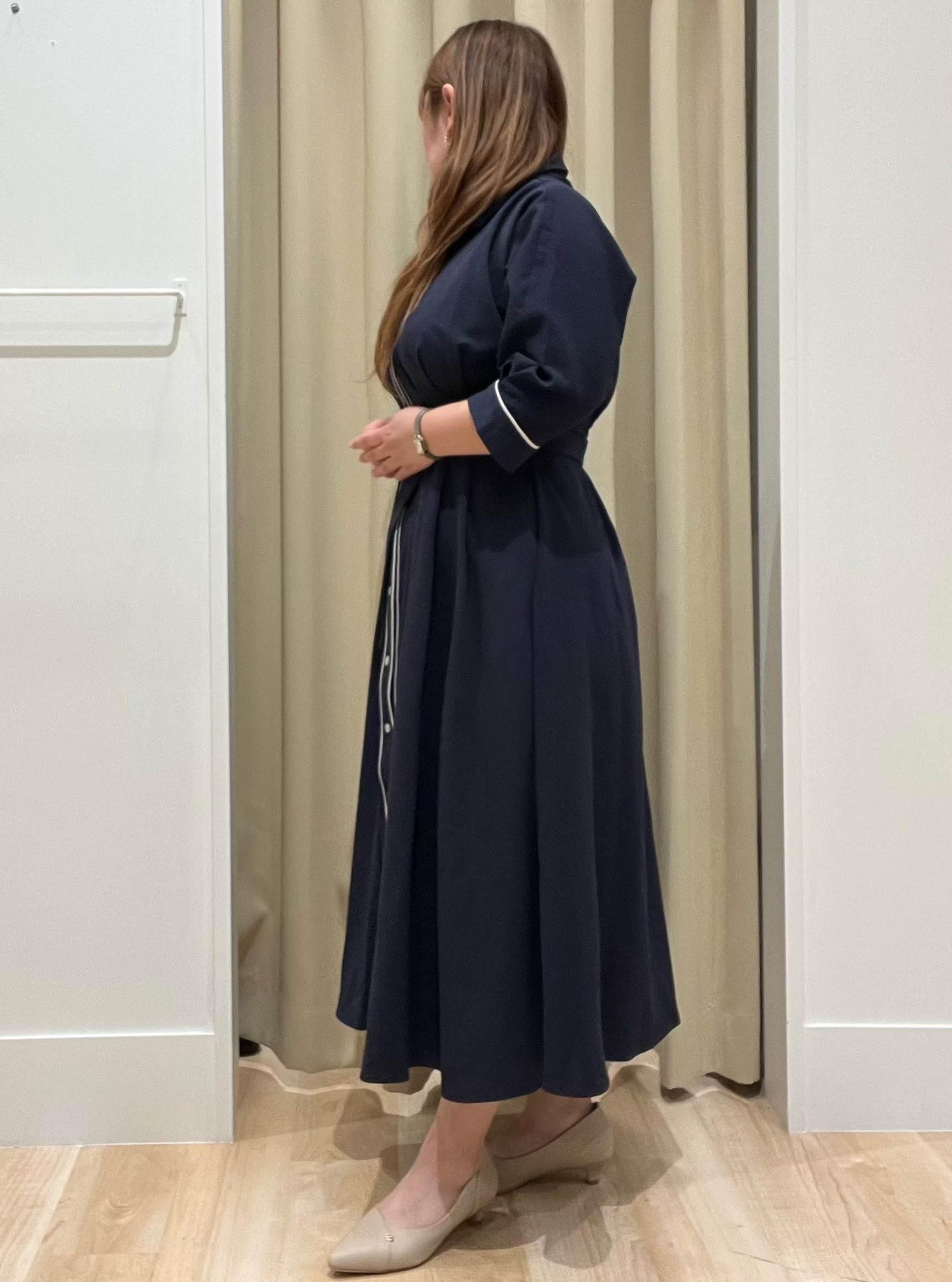 たまさんの「grove｜【美シルエット】ウエストタック配色ワンピース」を使ったコーディネート