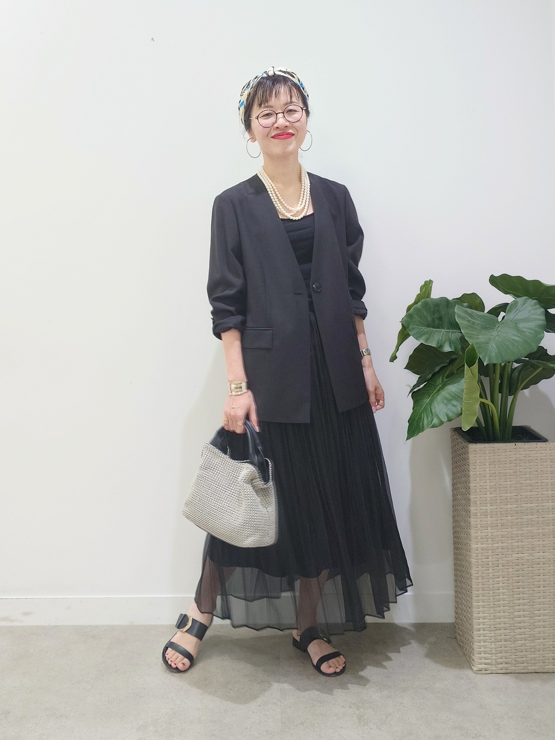 MUTSUKOさんの「UNTITLED｜◆【さらりと快適/セットアップ可/UV/接触冷感】スラブカラーレスジャケット」を使ったコーディネート