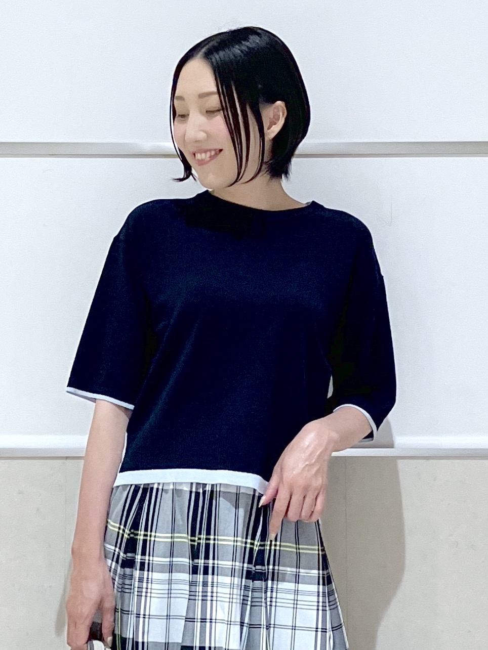 eriko さんの「Dessin｜【洗える】バイカラーボクシーシルエットニット」を使ったコーディネート
