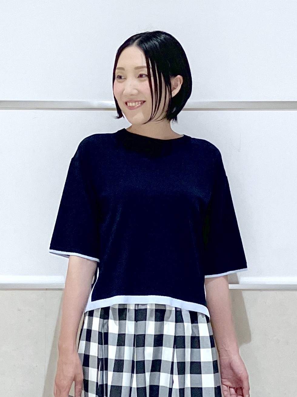 eriko さんの「Dessin｜【洗える】バイカラーボクシーシルエットニット」を使ったコーディネート