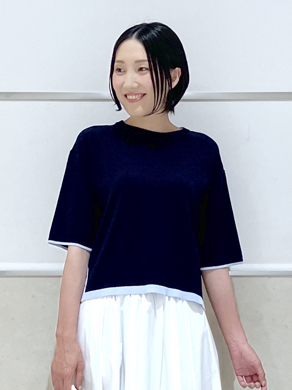 eriko さんの「Dessin｜【洗える】バイカラーボクシーシルエットニット」を使ったコーディネート
