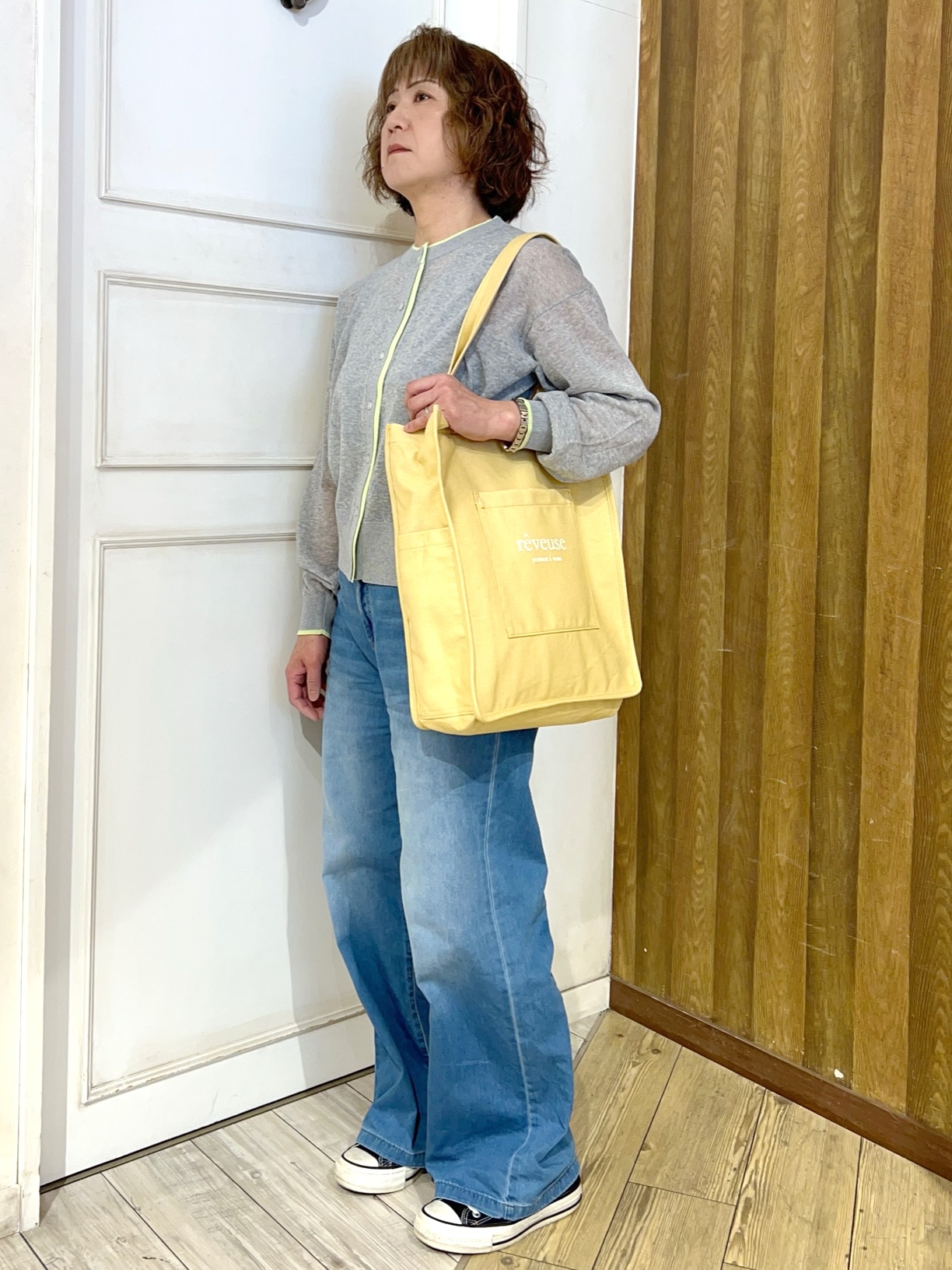 yuriyuriさんの「SHOO･LA･RUE｜【S-LL/洗濯機可】冷房、日焼け対策に 配色シアーカーディガン」を使ったコーディネート