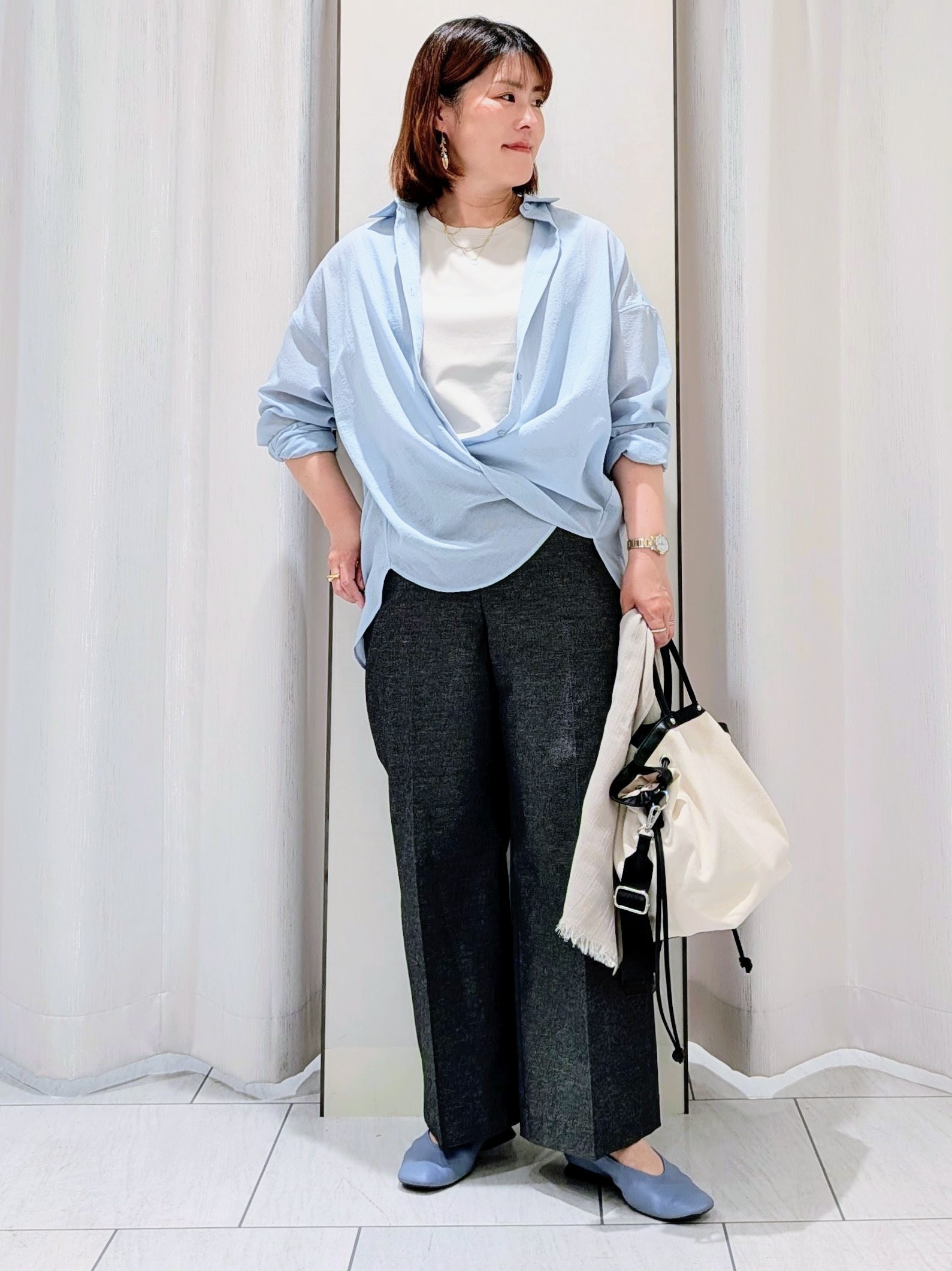 Onumaさんの「UNTITLED｜◆【2WAY/マシンウォッシャブル】カシュクールデザインシャツ」を使ったコーディネート