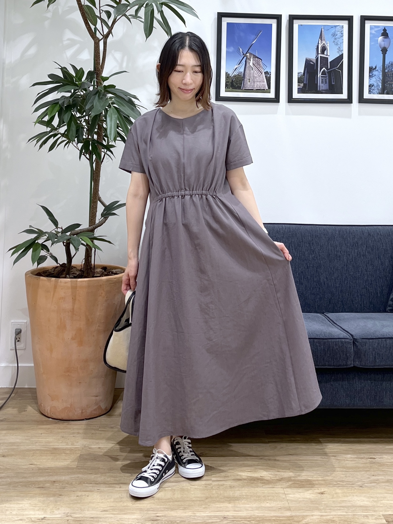 canaさんの「Dessin｜【洗える】ウエストギャザーリネン混ワンピース」を使ったコーディネート