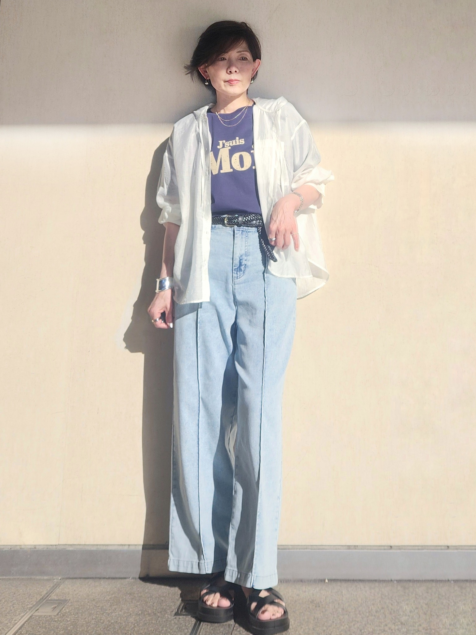 milkyさんの「OPAQUE.CLIP｜【洗濯機OK】フード付きシアーシャツ」を使ったコーディネート