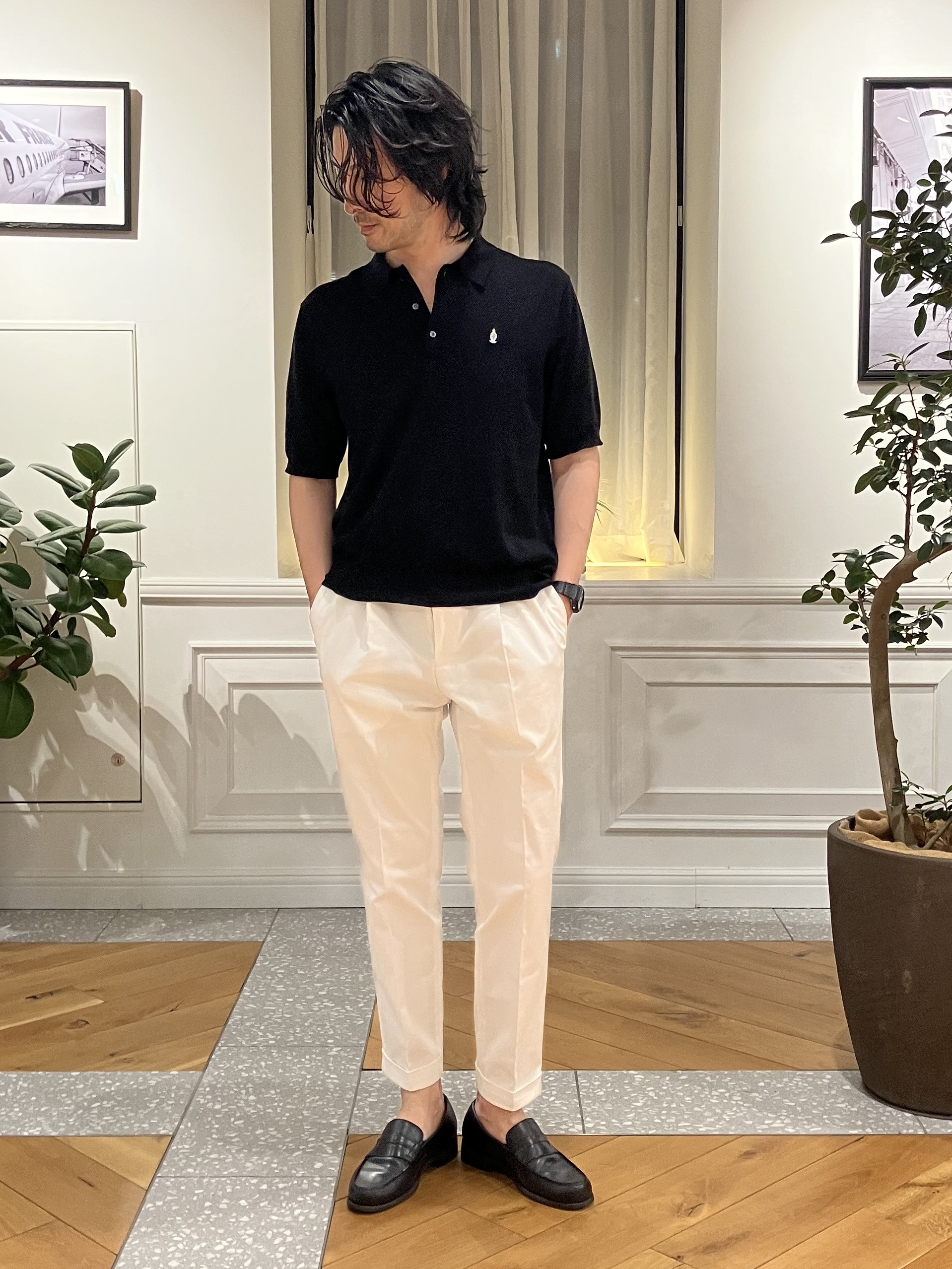 junyaさんの「DRESSTERIOR｜【ウォッシャブル】コットンシルク混 ニットポロシャツ」を使ったコーディネート