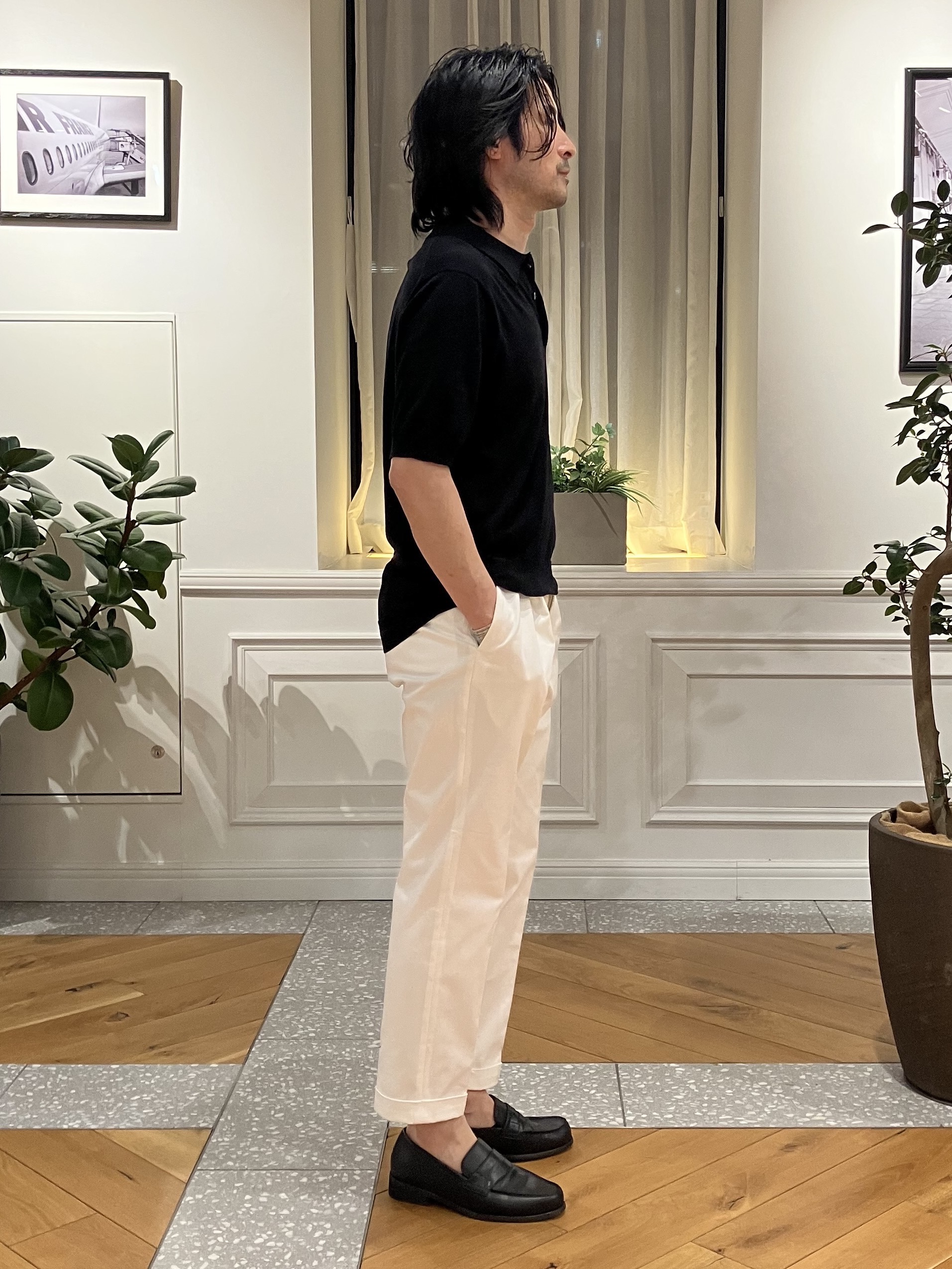 junyaさんの「DRESSTERIOR｜【ウォッシャブル】コットンシルク混 ニットポロシャツ」を使ったコーディネート