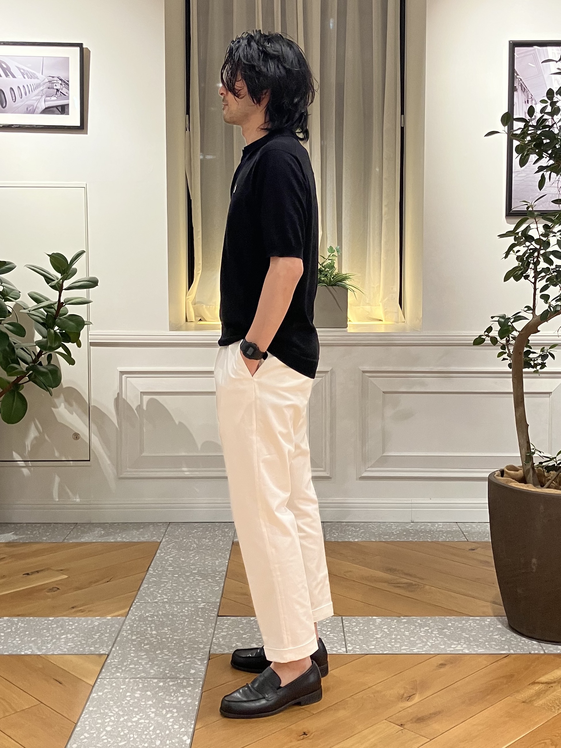 junyaさんの「DRESSTERIOR｜【ウォッシャブル】コットンシルク混 ニットポロシャツ」を使ったコーディネート