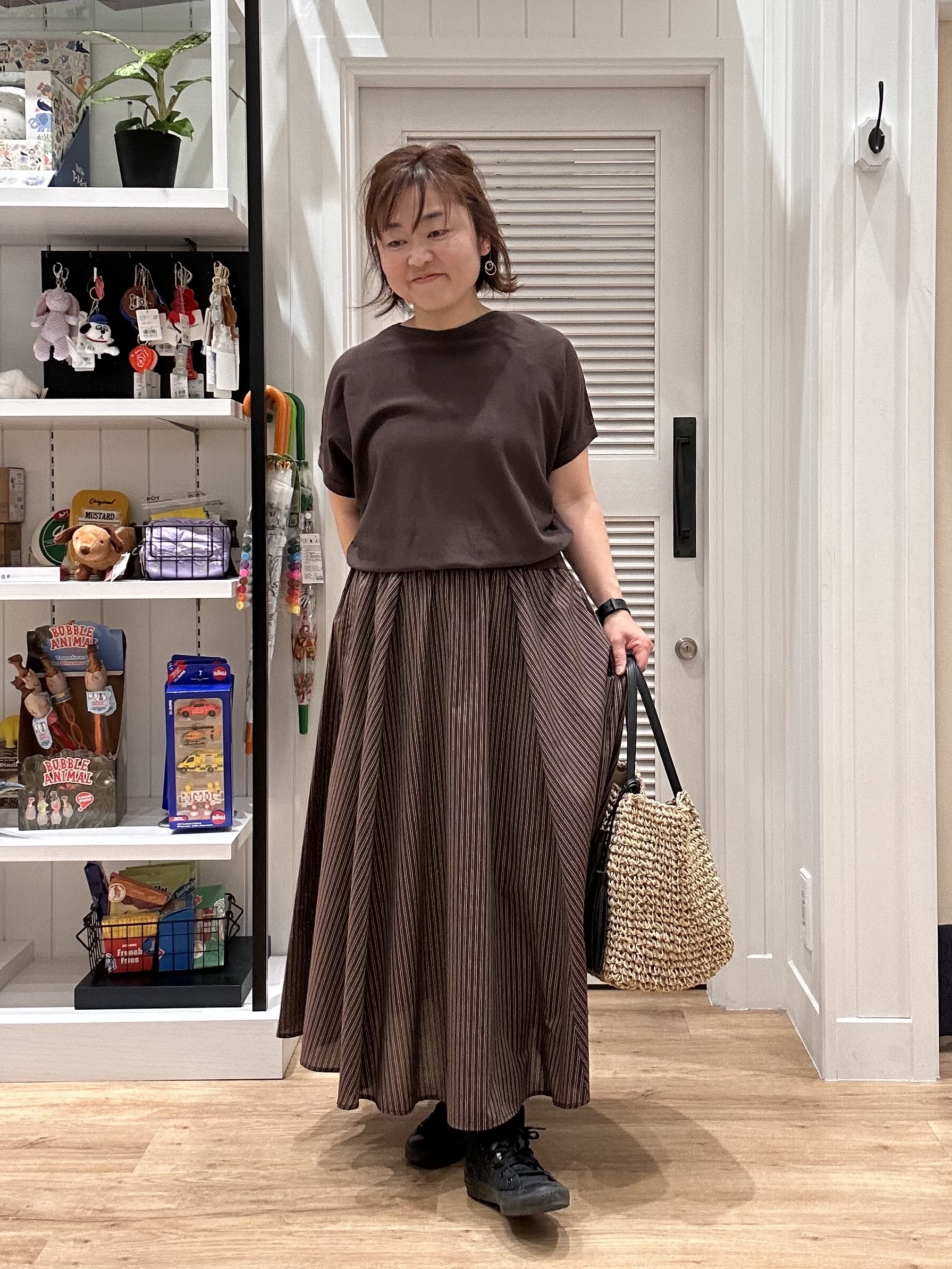 Aiさんの「Dessin｜【セットアップ可/洗える】先染めストライプフレアスカート」を使ったコーディネート