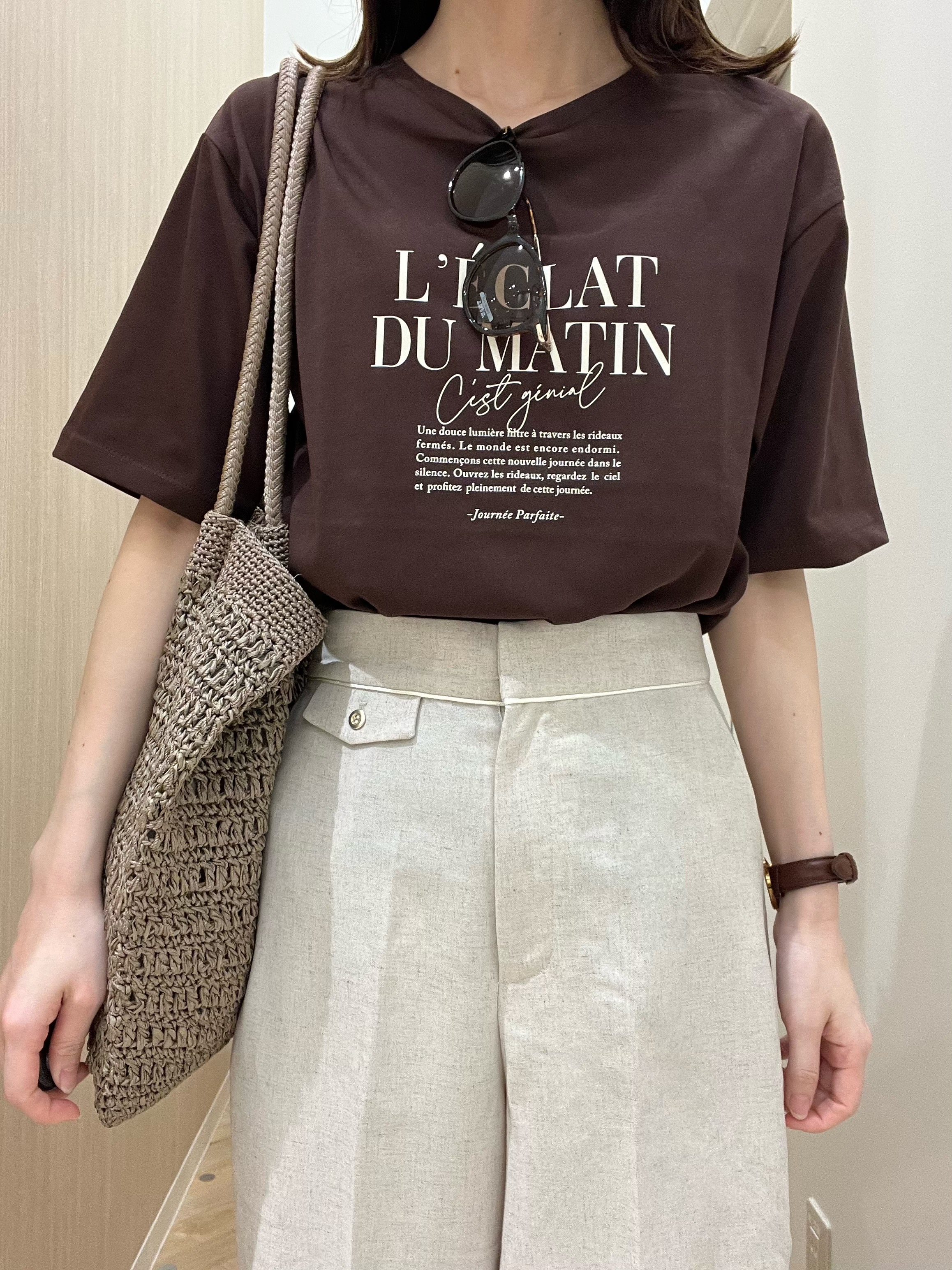  おまつさんの「grove｜【UVカット/接触冷感】プリントアソート5分袖Tシャツ」を使ったコーディネート