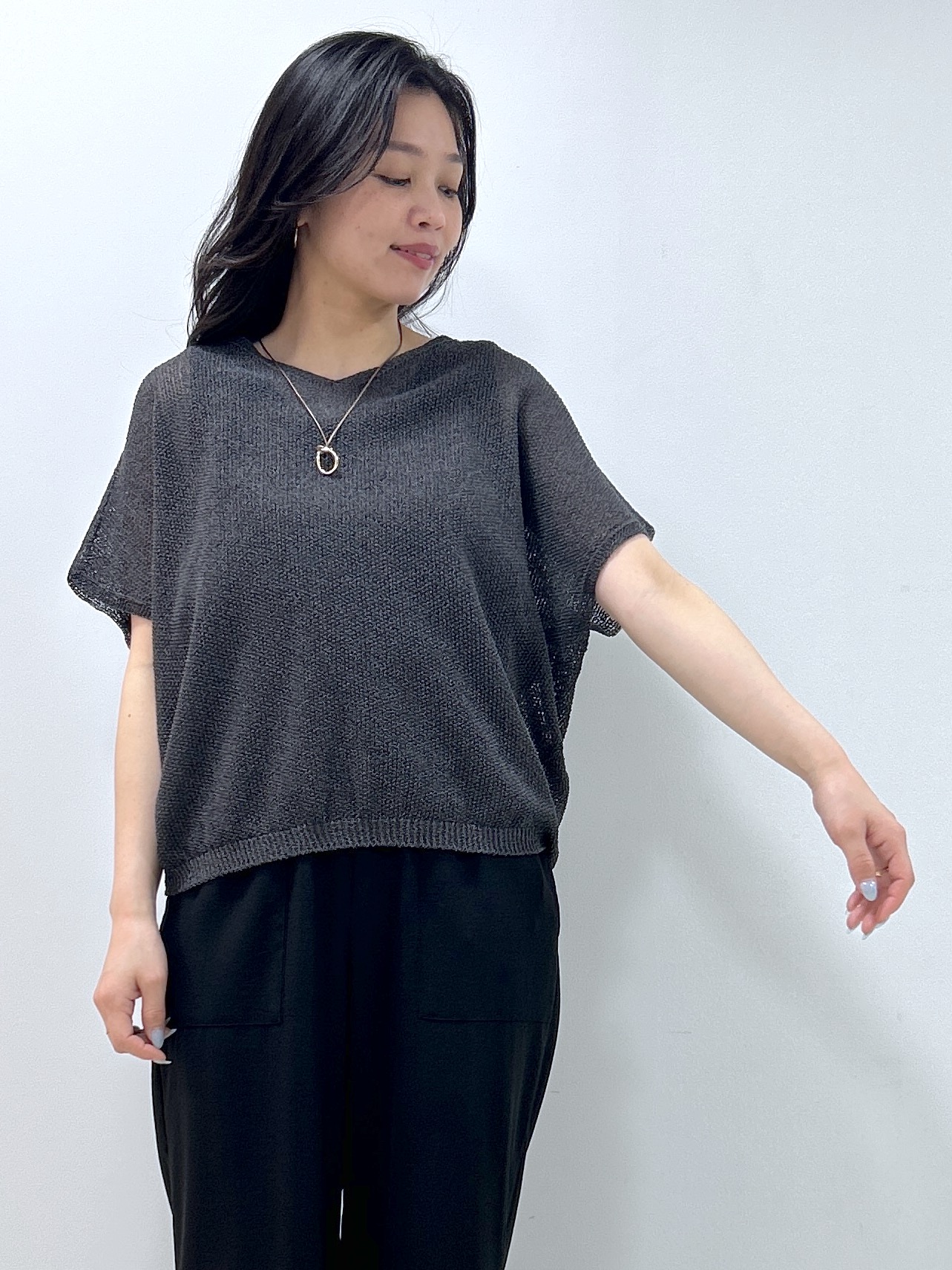 Kaiさんの「Dessin｜【洗える】透かし編みデザインニット半袖」を使ったコーディネート