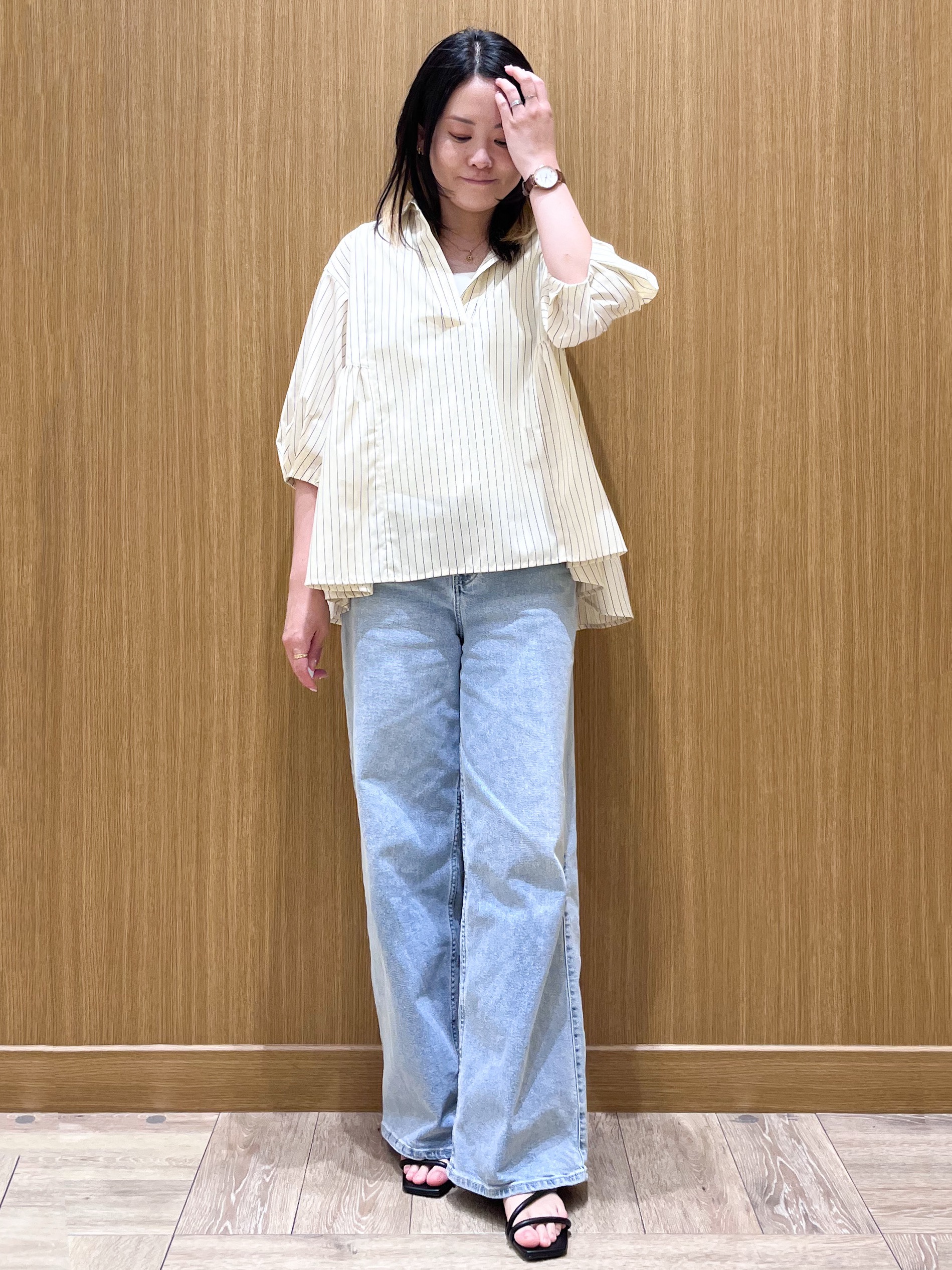 aさんの「OPAQUE.CLIP｜スキッパーペプラムブラウス【洗濯機OK】」を使ったコーディネート