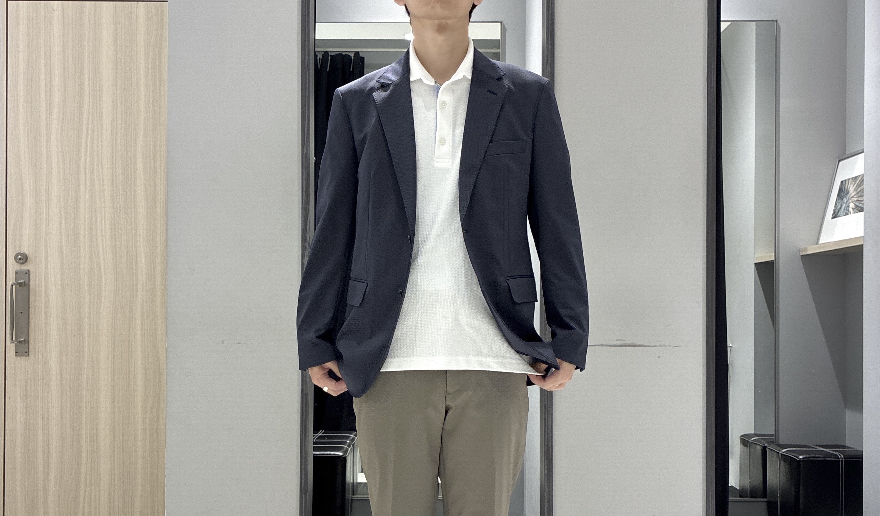 わいずみさんの「TAKEO KIKUCHI｜【360&deg;ストレッチ／軽量】None Of Stress ライト ジャケット（セットアップ対応）」を使ったコーディネート