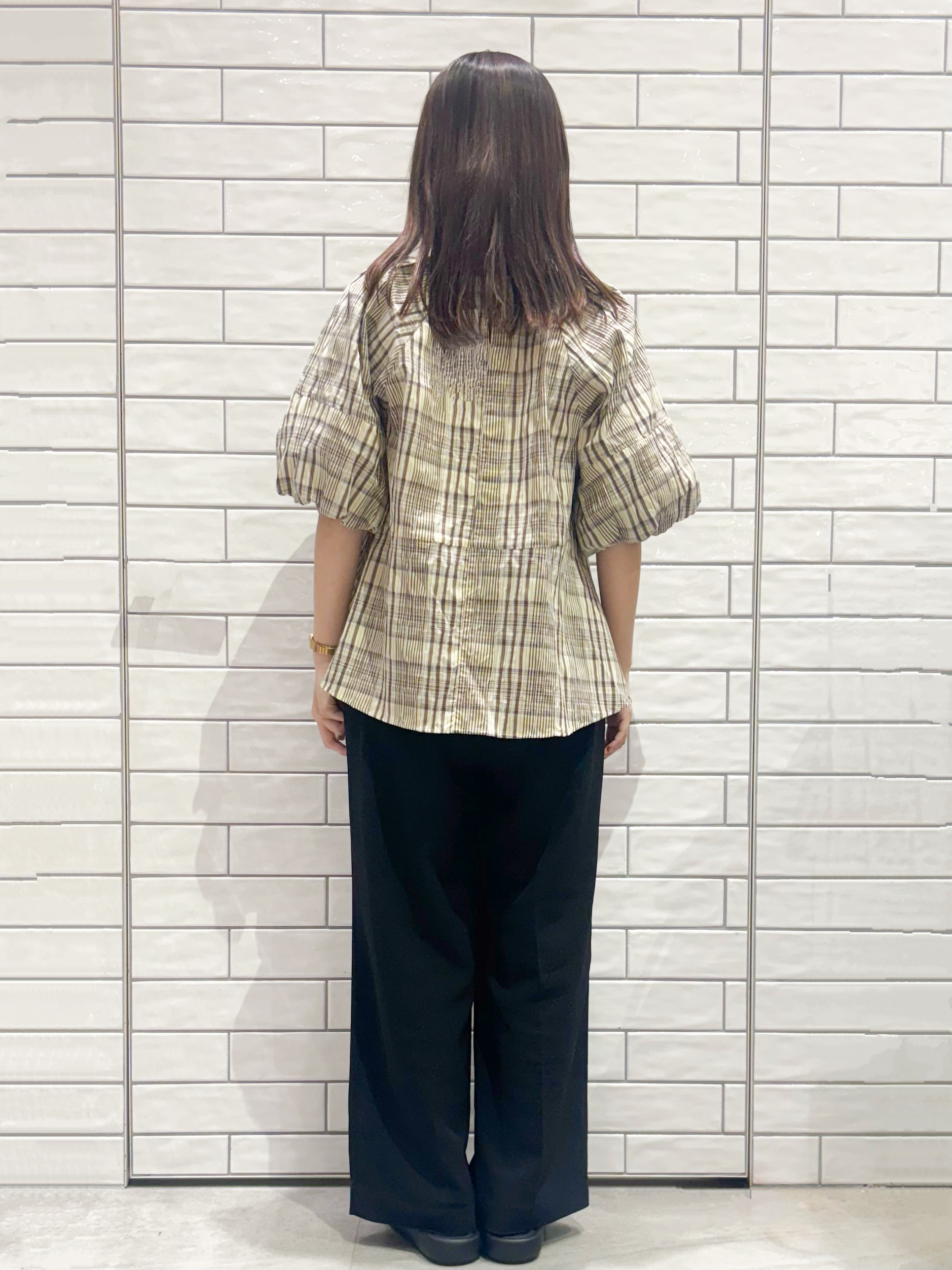 ranさんの「OPAQUE.CLIP｜チェック柄ペプラムブラウス【洗濯機OK】」を使ったコーディネート
