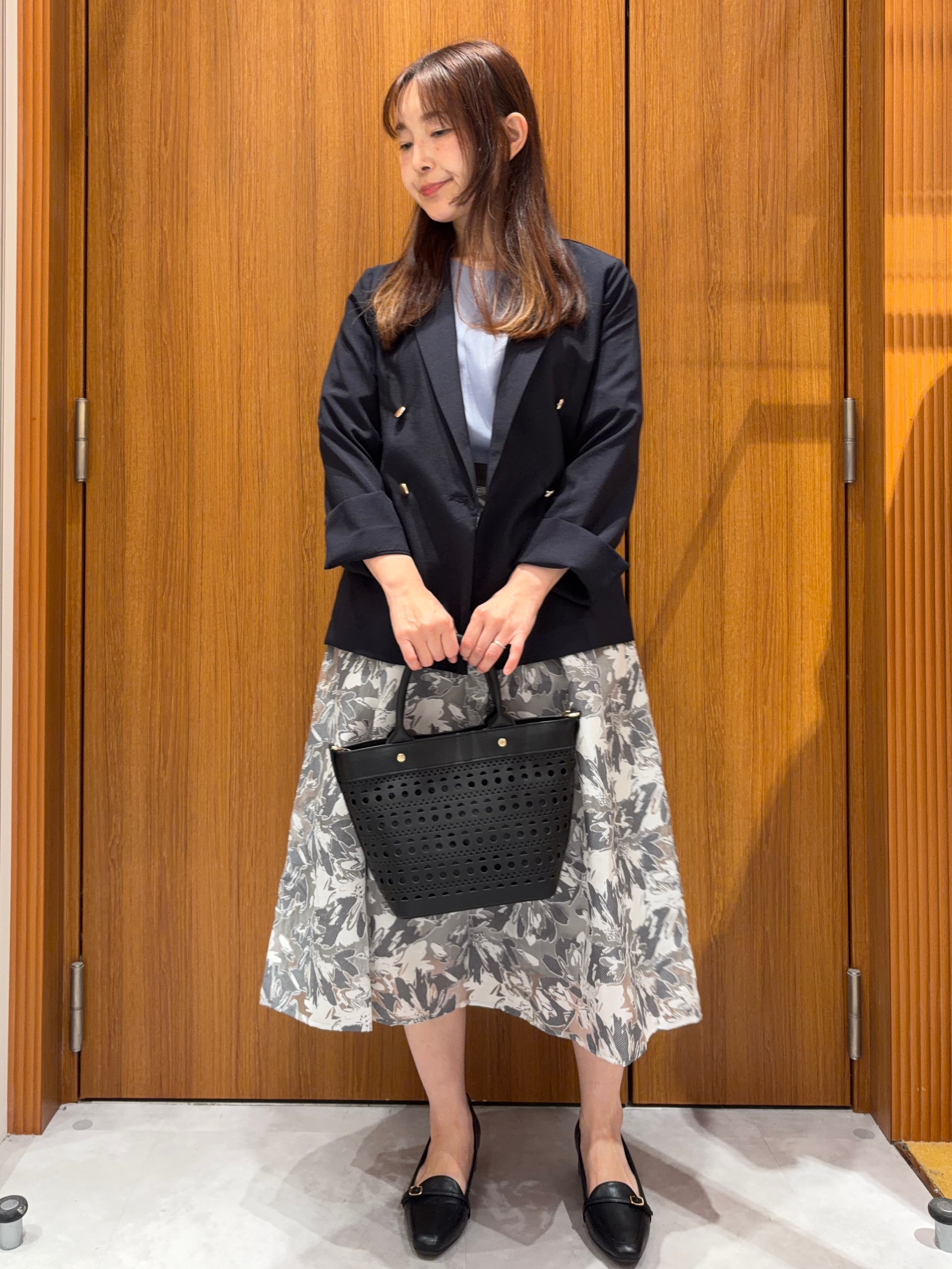アスカさんの「index｜《再入荷》ダブルブレストテーラードジャケット【接触冷感／吸水速乾／イージーアイロン／防シワ／洗濯機O」を使ったコーディネート