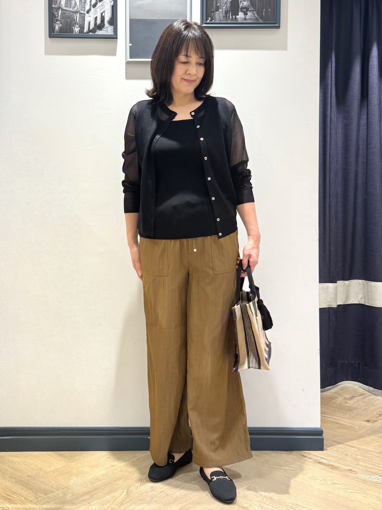 Lilyさんの「grove｜高評価！【洗える/名品】大人の透け感、シアーカーディガン」を使ったコーディネート