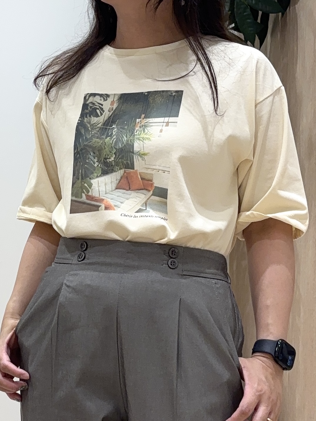 miraiさんの「grove｜【UVカット/接触冷感】プリントアソート5分袖Tシャツ」を使ったコーディネート