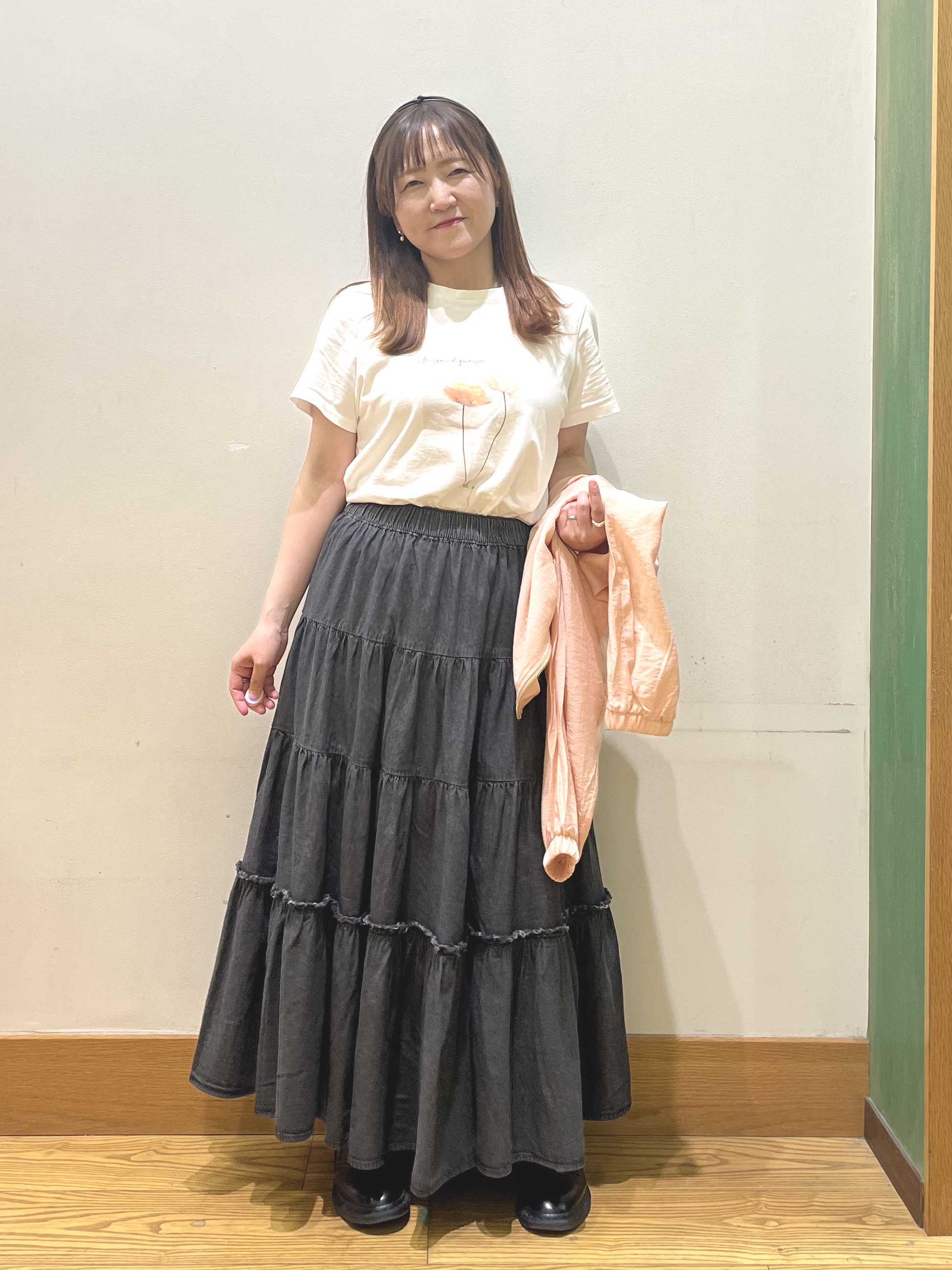 ゆっきーさんの「SHOO･LA･RUE｜【洗濯機可/UV/S-LL】程よい透け感 ノーカラーシアーブルゾン」を使ったコーディネート