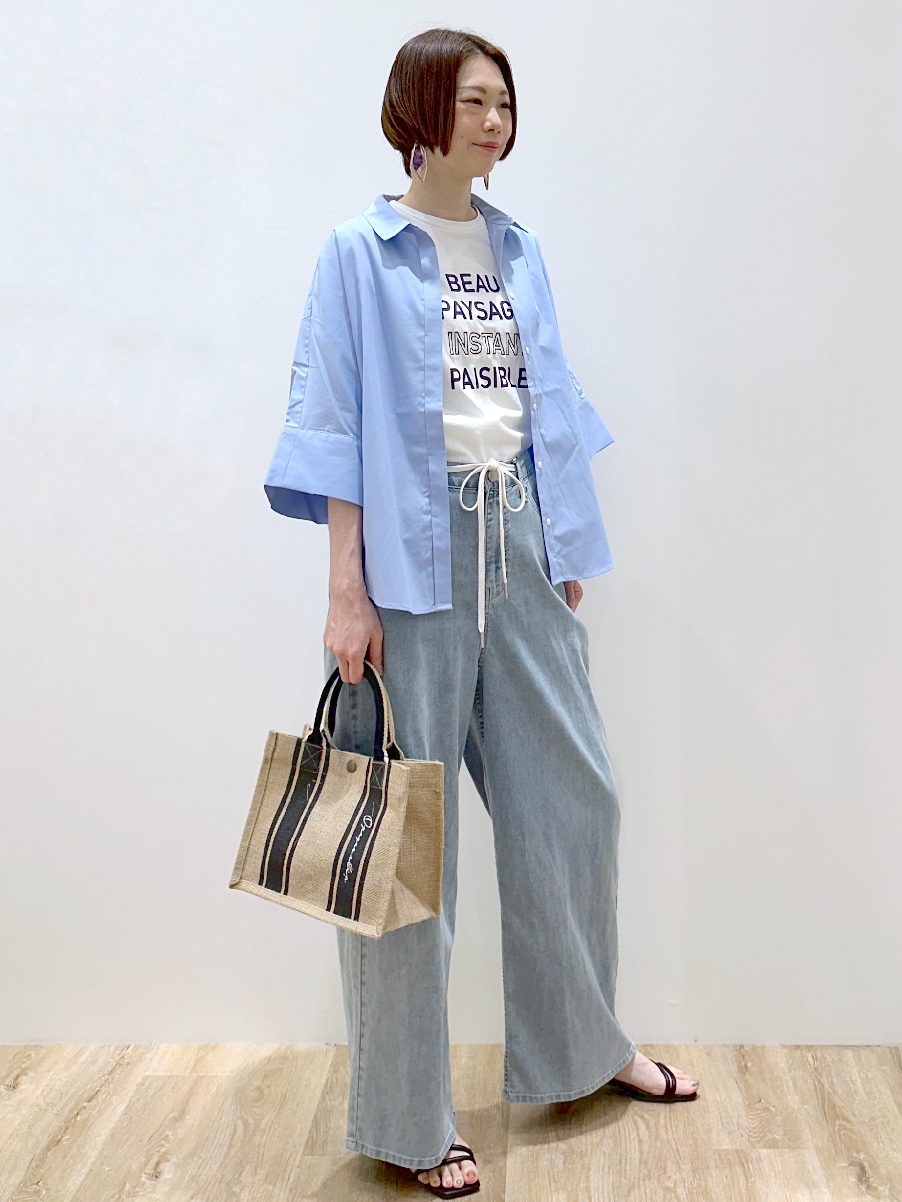 yurieさんの「OPAQUE.CLIP｜【接触冷感】ハーフスリーブシャツ《洗濯機OK／防シワ加工》」を使ったコーディネート